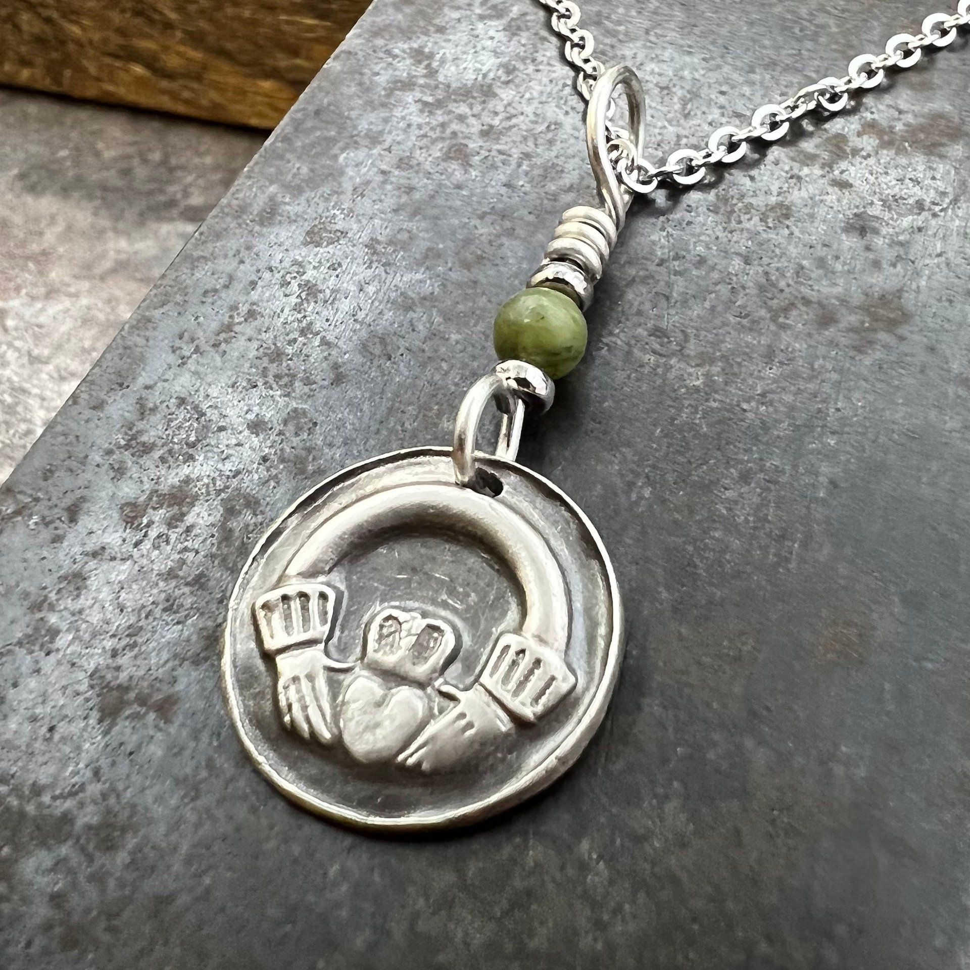 Claddagh, Sterling Silver, Wax Seal Charm, Connemara Marble, Irish Celtic Jewelry, Leather & Vegan Cords, Love, Friendship, Loyalty, Ireland