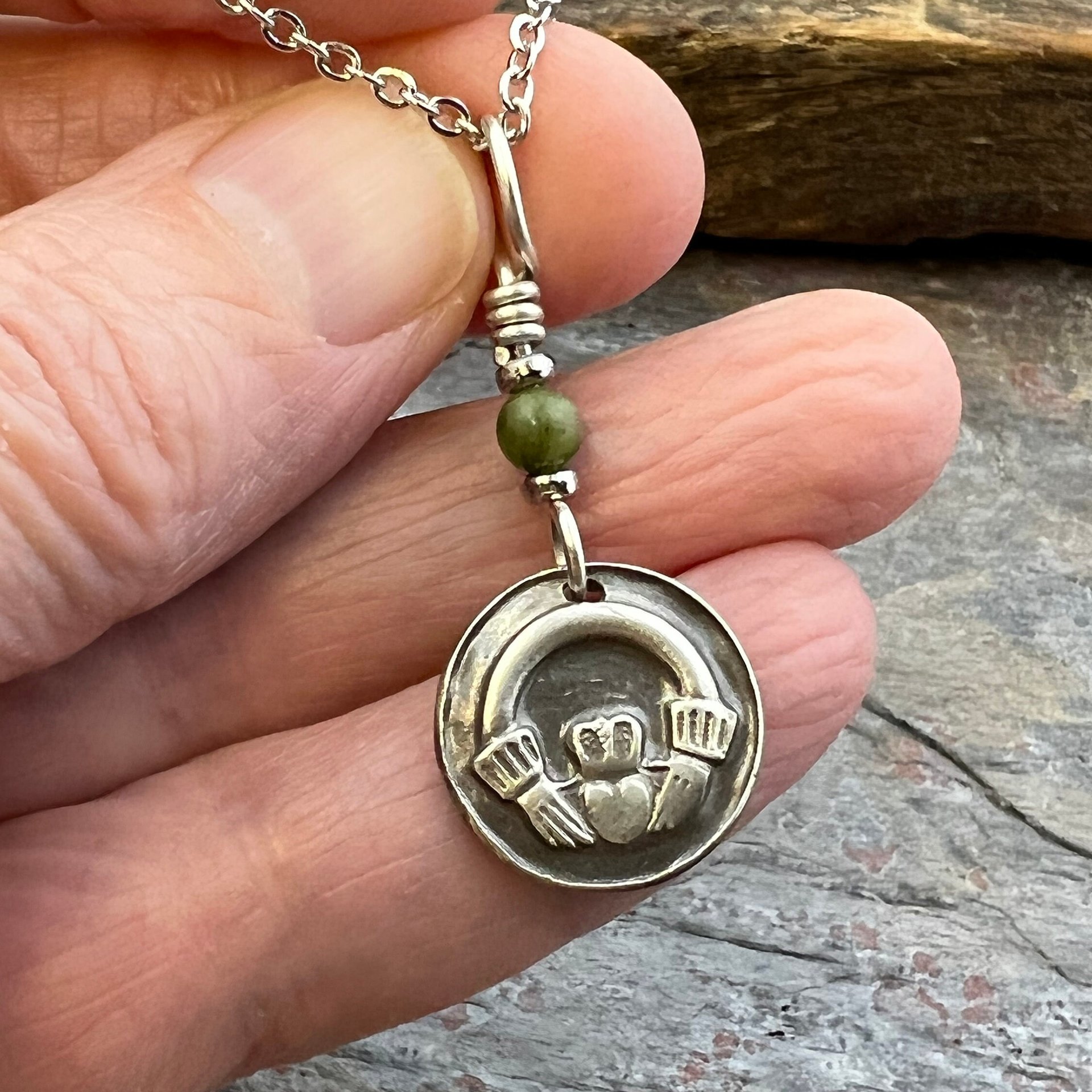 Claddagh, Sterling Silver, Wax Seal Charm, Connemara Marble, Irish Celtic Jewelry, Leather & Vegan Cords, Love, Friendship, Loyalty, Ireland