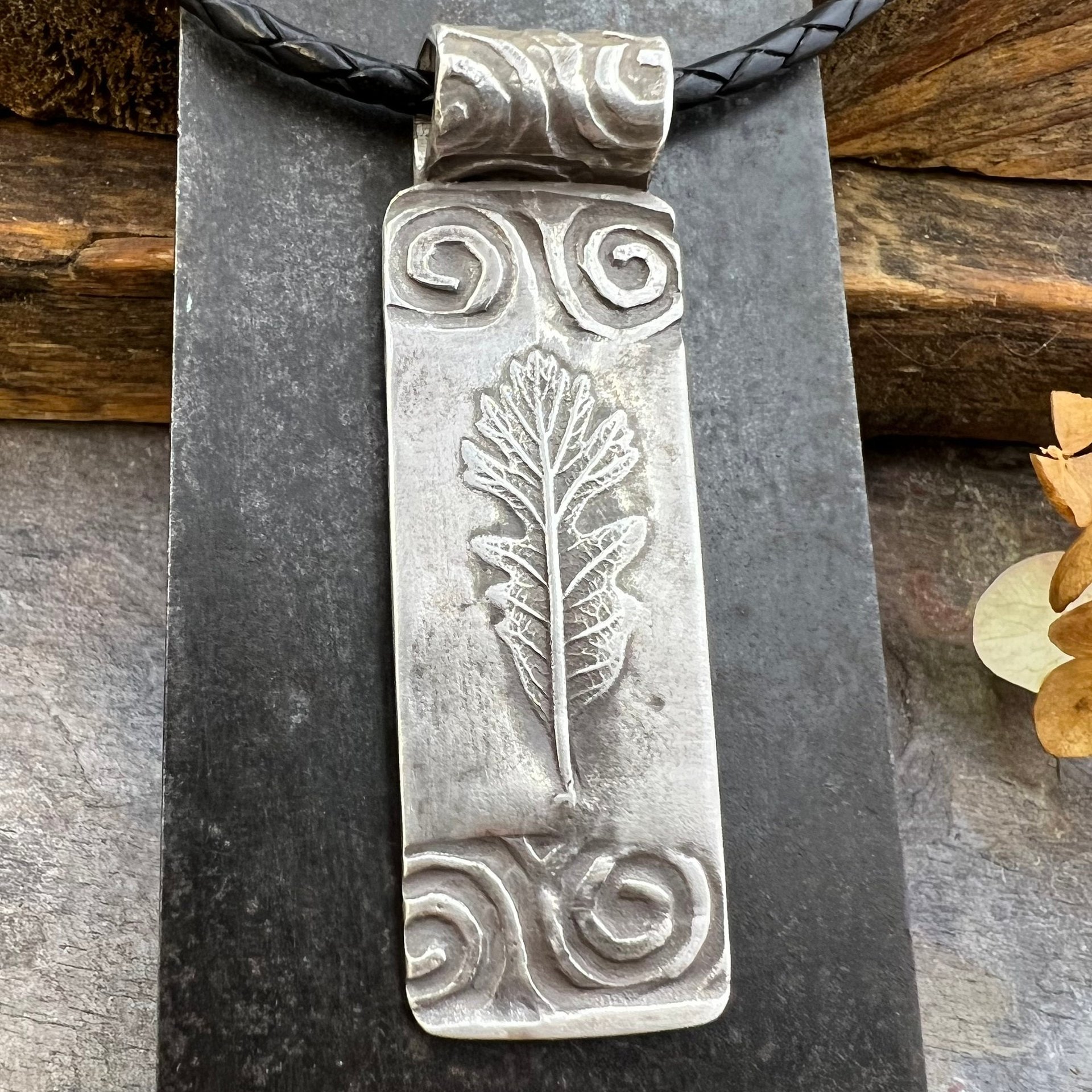 Oak Leaf Pendant, Sterling Silver, Sacred Celtic Trees, Irish Celtic Spirals, Druid Dryad, Pagan Earth, Crann Bethadh, Celtic Tree of Life