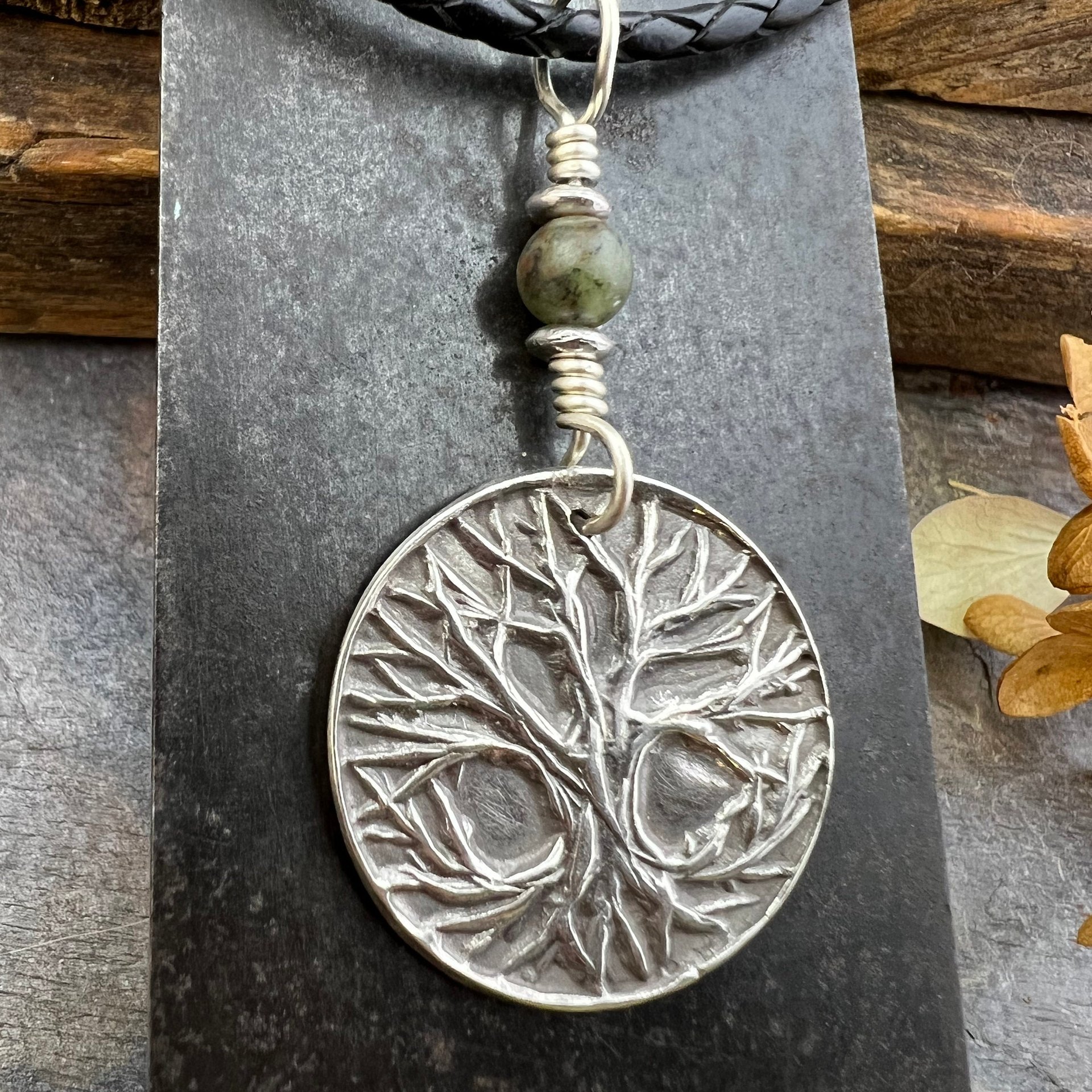 Celtic Tree of Life Pendant, Sterling Silver, Connemara Marble, Sacred Celtic Trees, Irish Celtic Spirals, Druid Dryad, Crann Bethadh, Witch