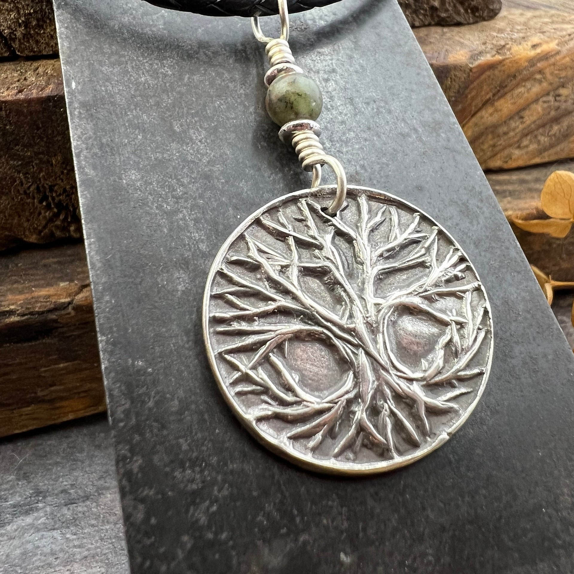Celtic Tree of Life Pendant, Sterling Silver, Connemara Marble, Sacred Celtic Trees, Irish Celtic Spirals, Druid Dryad, Crann Bethadh, Witch