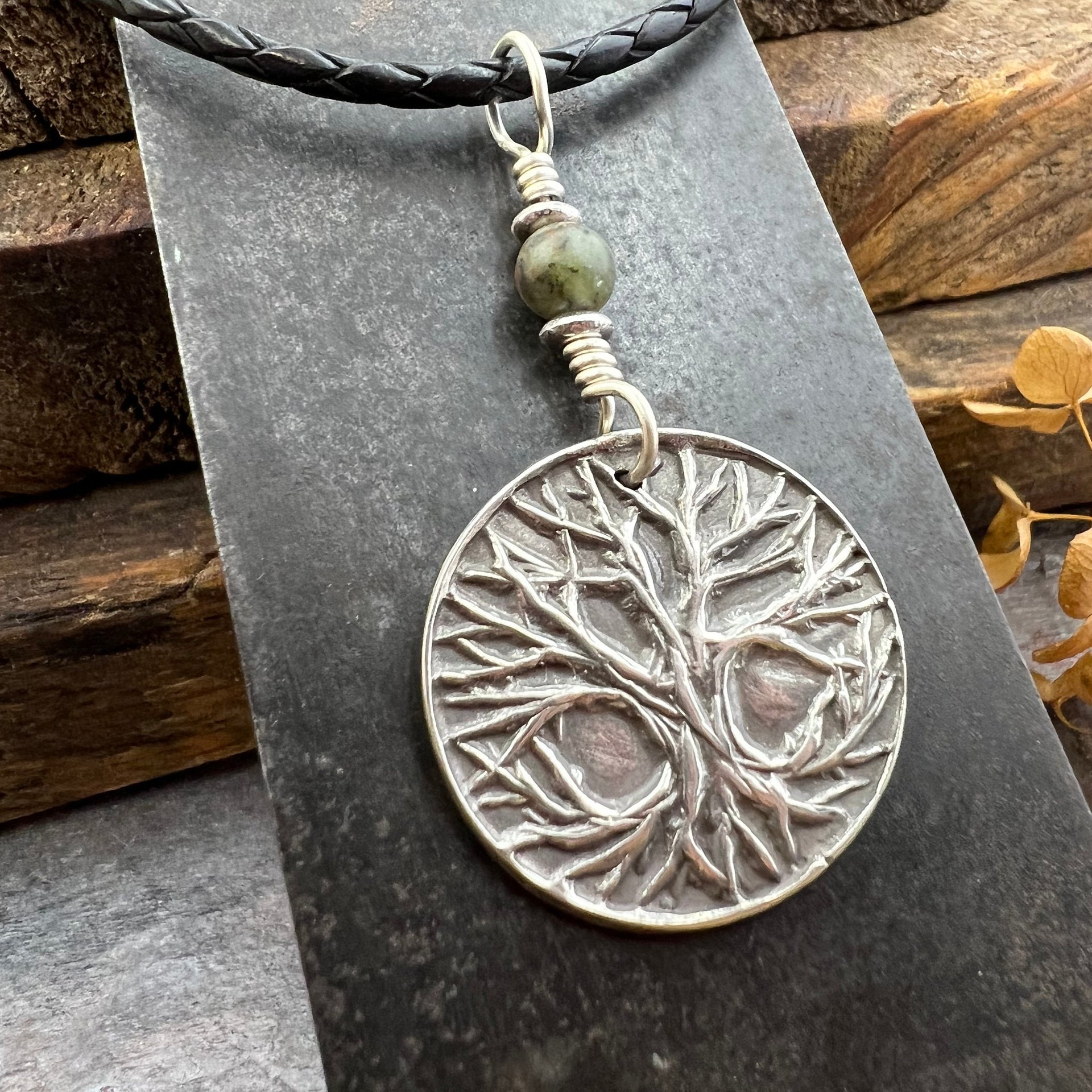 Celtic Tree of Life Pendant, Sterling Silver, Connemara Marble, Sacred Celtic Trees, Irish Celtic Spirals, Druid Dryad, Crann Bethadh, Witch