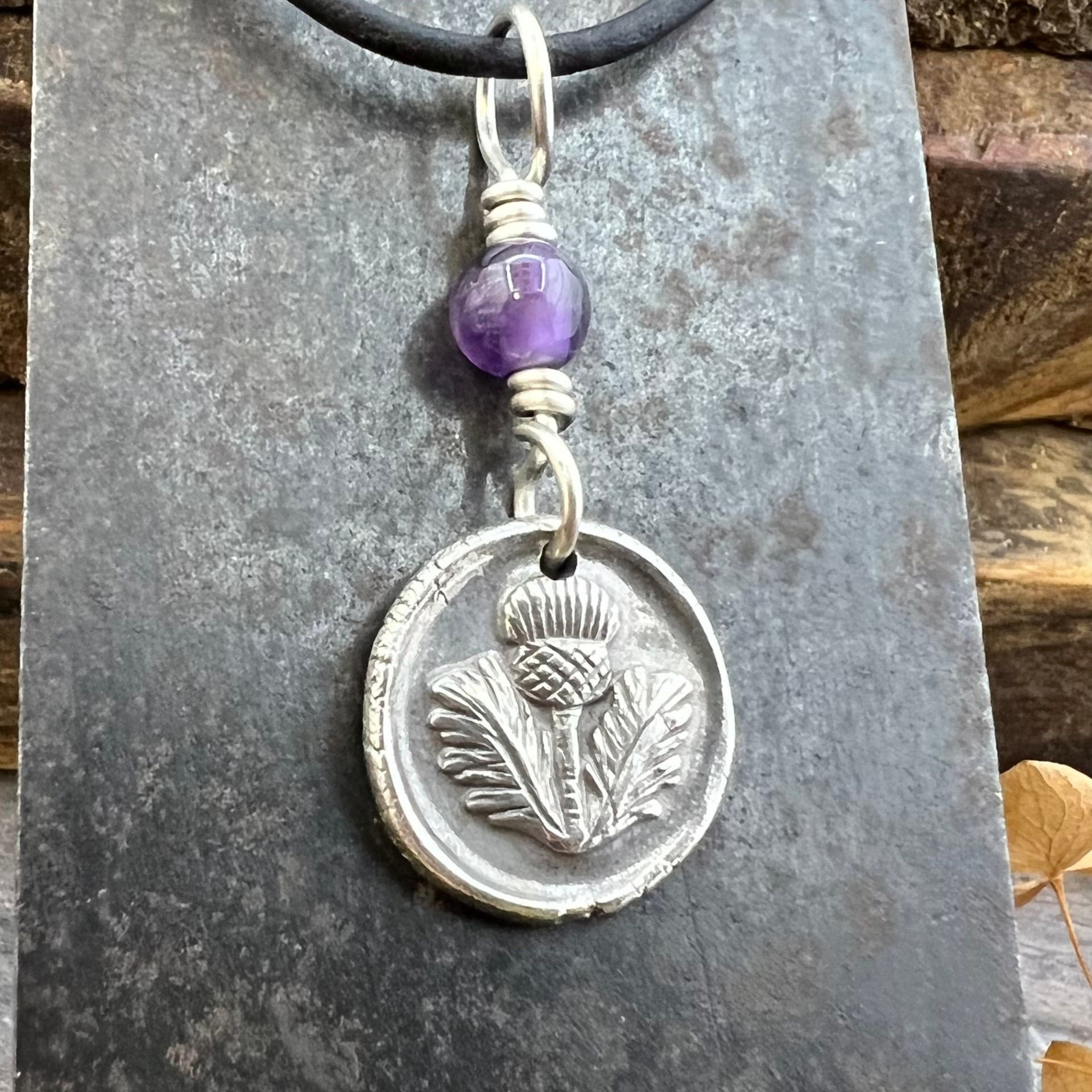Thistle of Scotland, Sterling Silver, Wax Seal Charm, Scottish Jewelry, Highlander, Scottish Thistle, Amethyst, Outlander Gift, Spirals