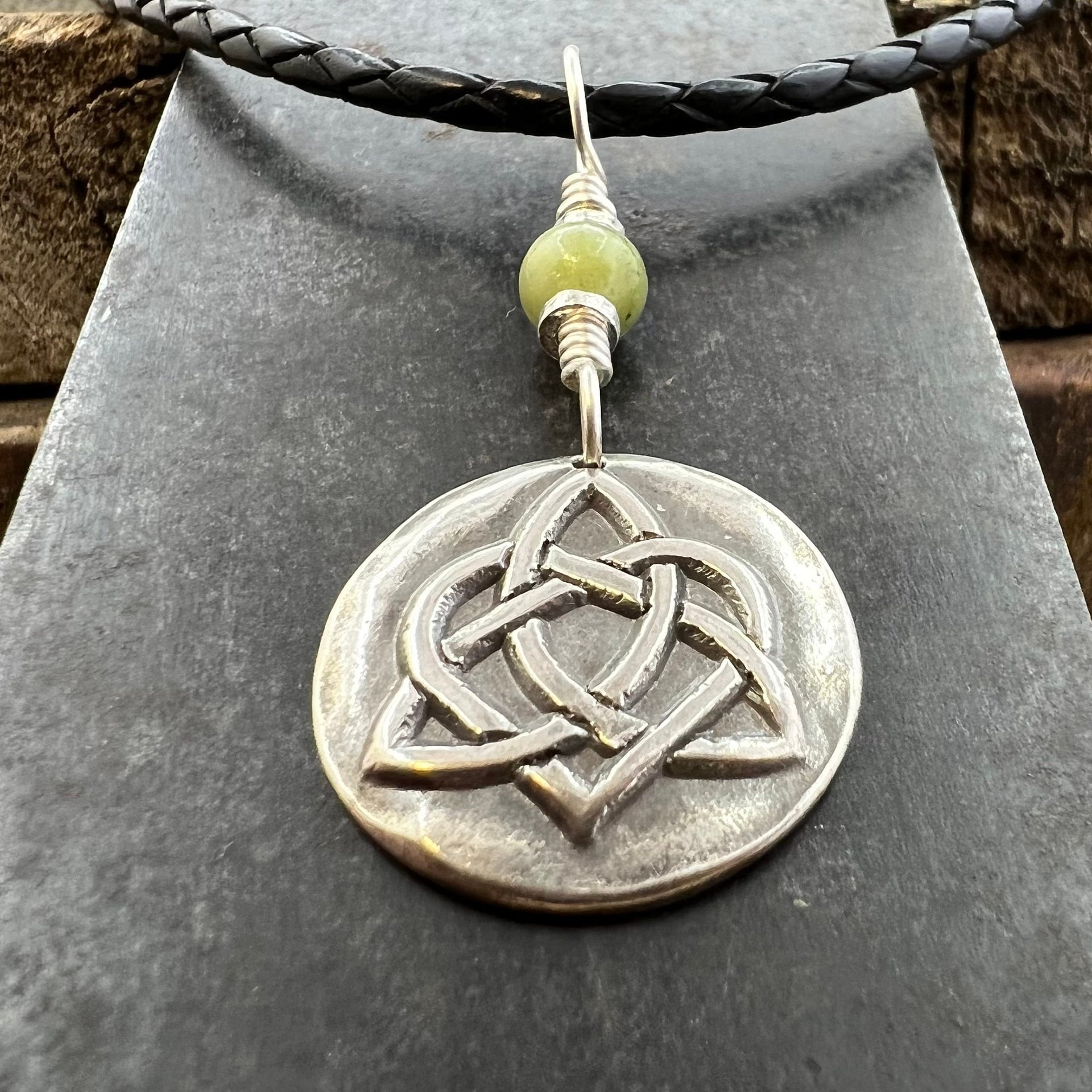 Celtic Heart Knot, Sterling Silver, Wax Seal Charm, Connemara Marble, Irish Celtic Jewelry, Pagan Art, Leather & Vegan Cords, Soul Harbor