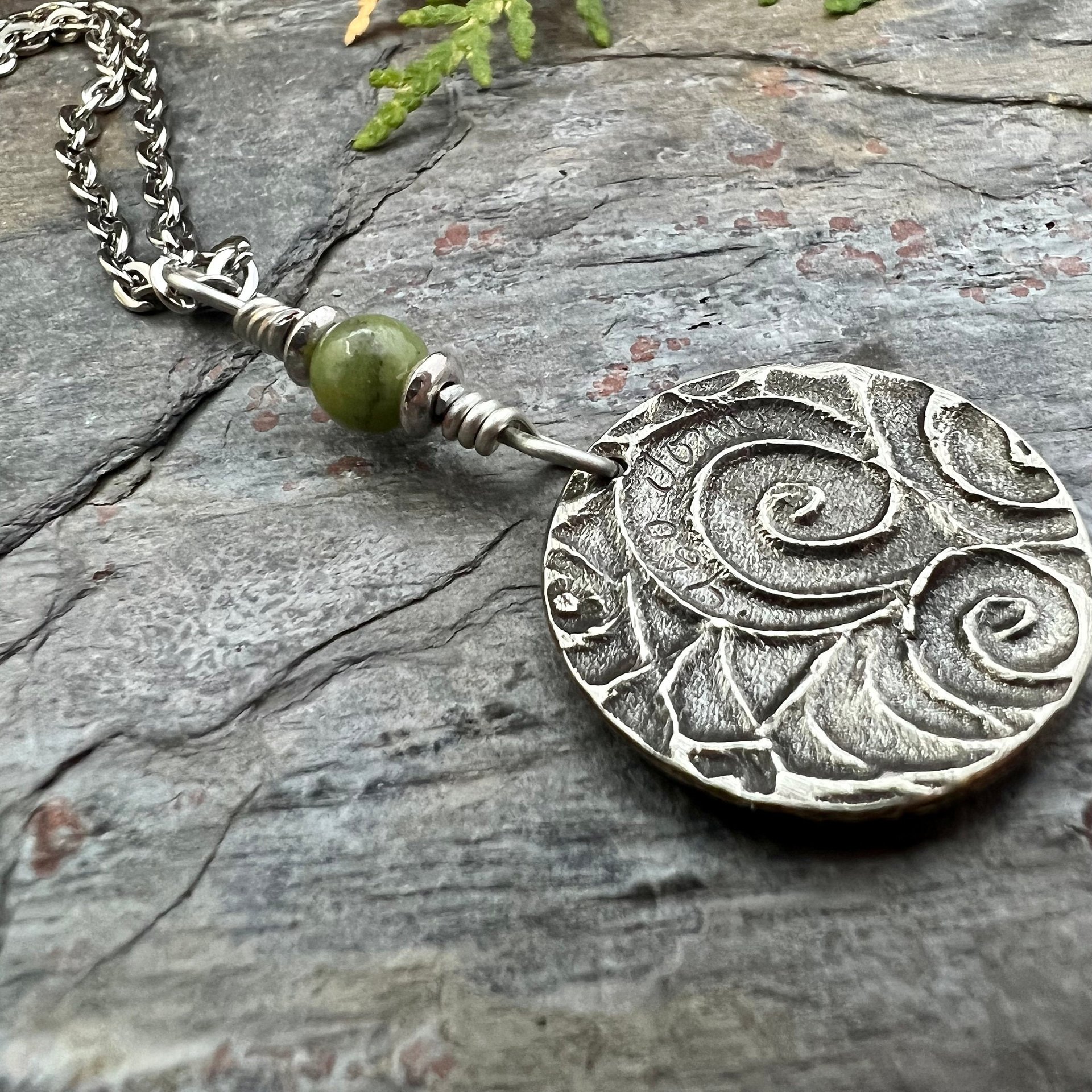 Sterling Silver Triskele Pendant, Triskelion Triple Spiral, Connemara Marble, Irish Celtic Jewelry, Pagan Art, Leather & Vegan Cords, Chains