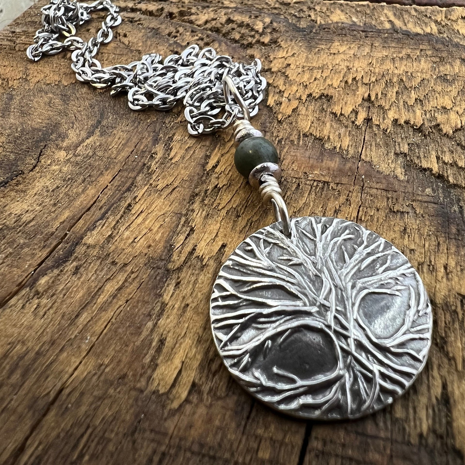 Celtic Tree of Life, Sterling Silver Charm, Connemara Marble, Irish Celtic Jewelry, Domed Sun Necklace, Leather & Vegan Cords, Handmade Art
