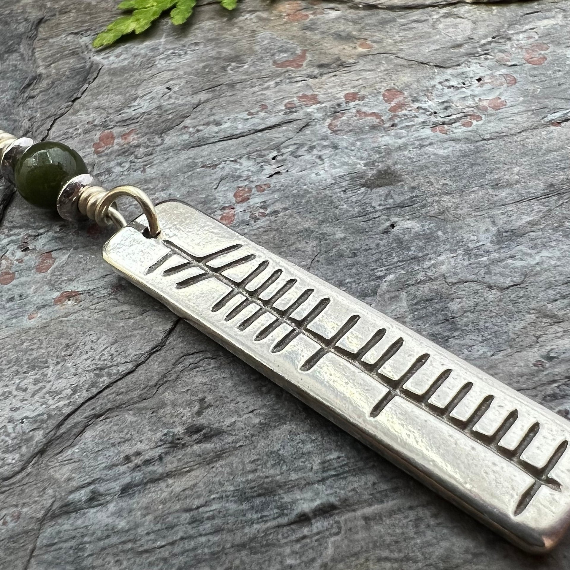 Análaigh Ogham Necklace, Breathe Bar Charm, Sterling Silver, Connemara Marble, Irish Celtic Jewelry, Hand Carved, Art Jewelry, Faith Jewelry