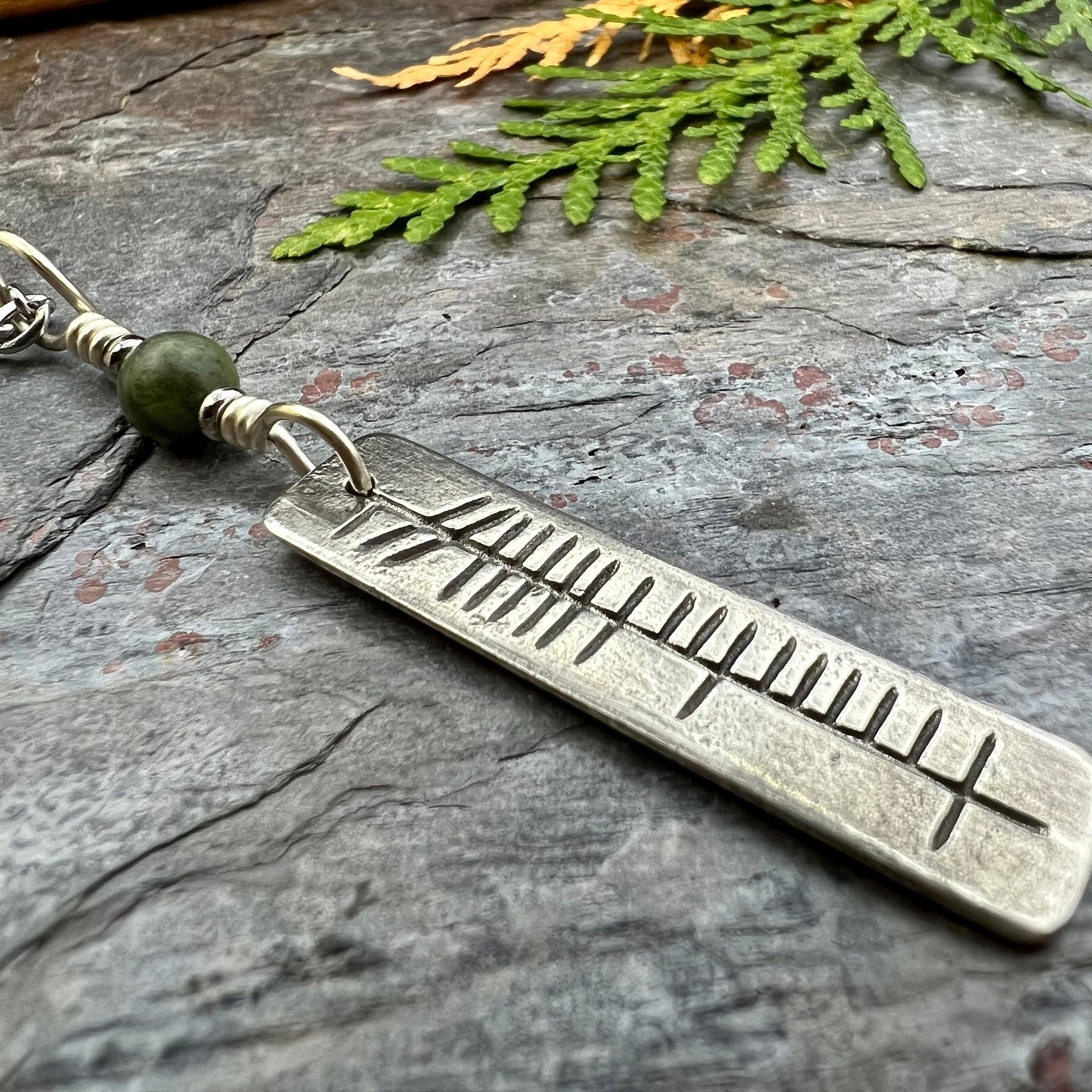Análaigh Ogham Necklace, Breathe Bar Charm, Sterling Silver, Connemara Marble, Irish Celtic Jewelry, Hand Carved, Art Jewelry, Faith Jewelry