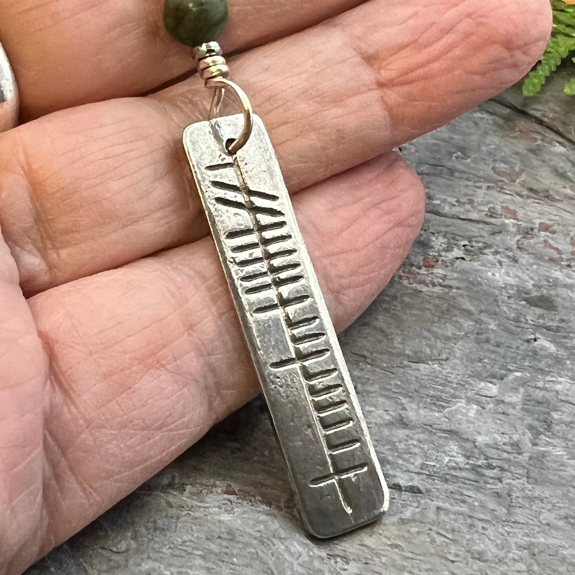 Análaigh Ogham Necklace, Breathe Bar Charm, Sterling Silver, Connemara Marble, Irish Celtic Jewelry, Hand Carved, Art Jewelry, Faith Jewelry