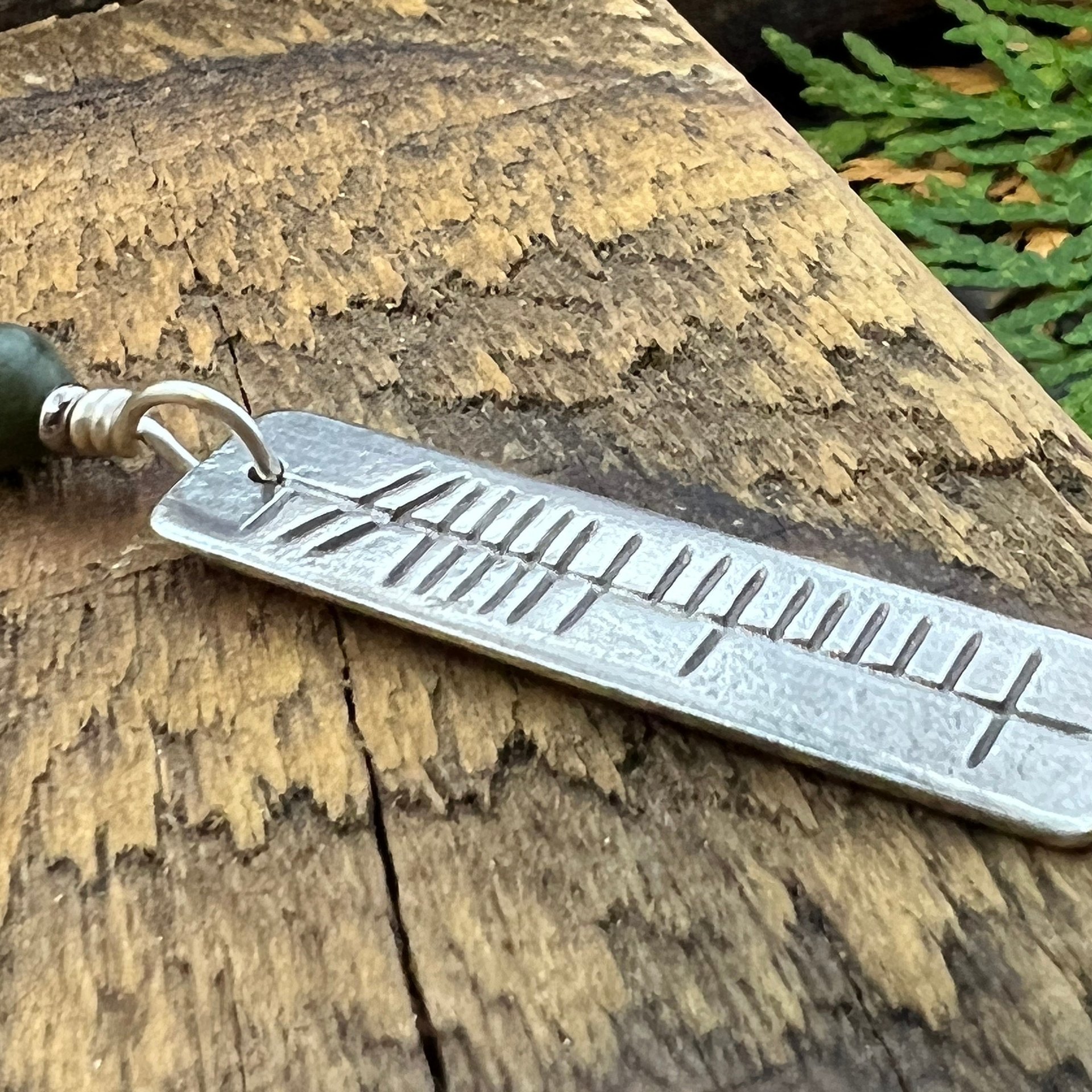 Análaigh Ogham Necklace, Breathe Bar Charm, Sterling Silver, Connemara Marble, Irish Celtic Jewelry, Hand Carved, Art Jewelry, Faith Jewelry
