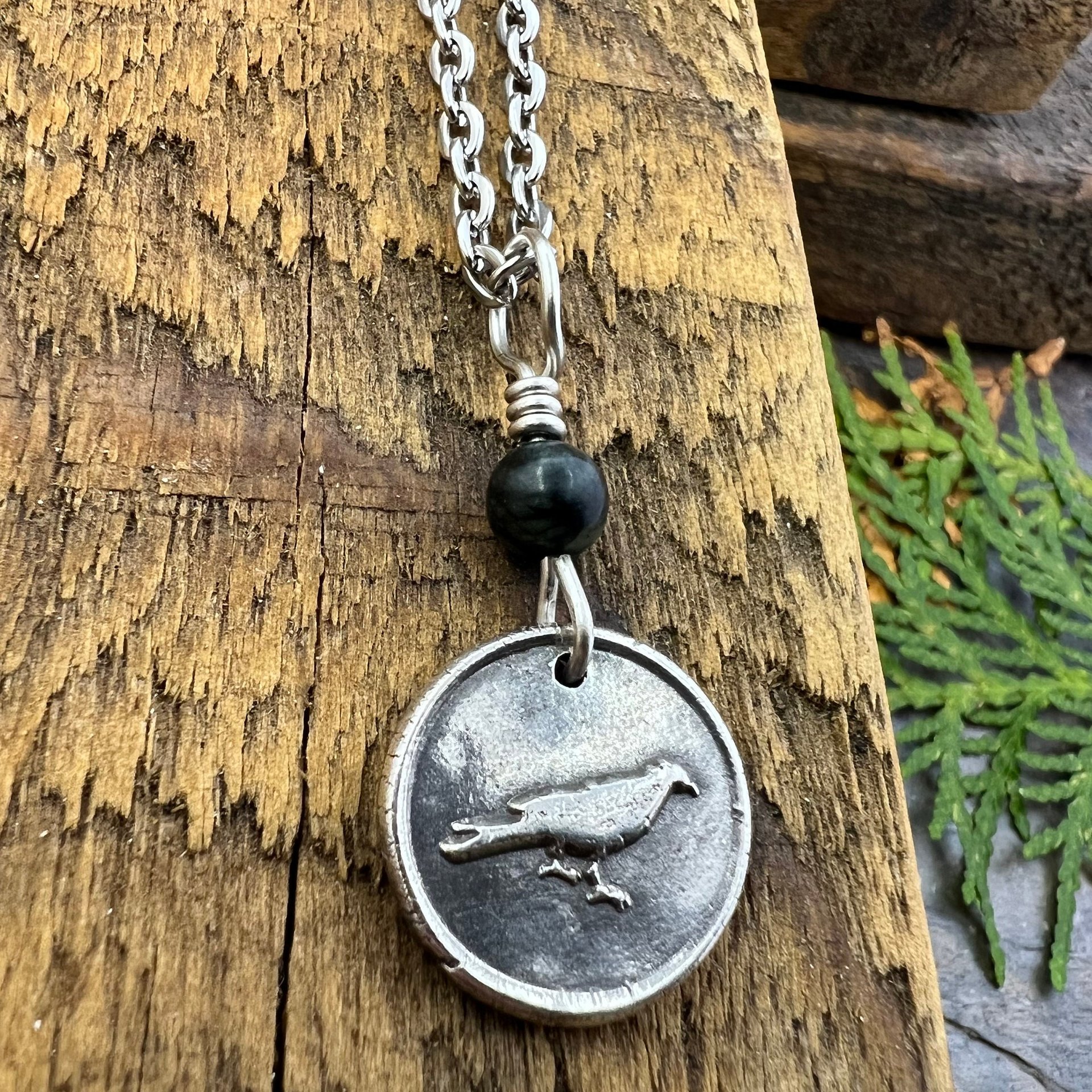 Raven Charm, Sterling Silver, Kilkenny Black Marble, Irish Celtic Jewelry, Wax Seal Charm, Leather & Vegan Cords, Stainless Chains, Handmade