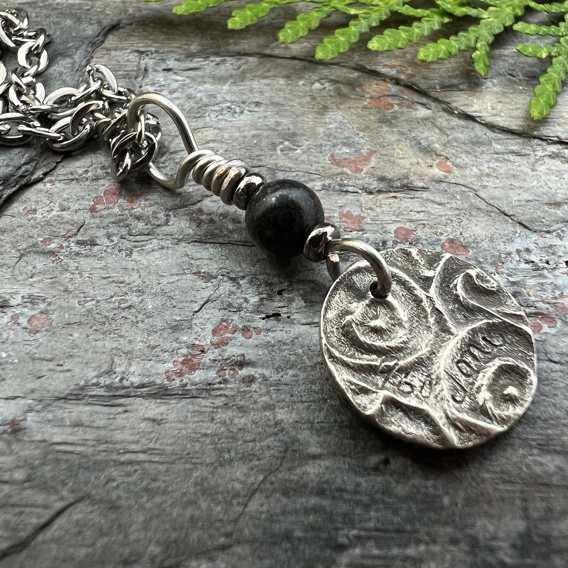 Triskele, Sterling Silver, Wax Seal Charm, Kilkenny Black Marble, Irish Celtic Jewelry, Pagan Art, Leather & Vegan Cords, Stainless Chains