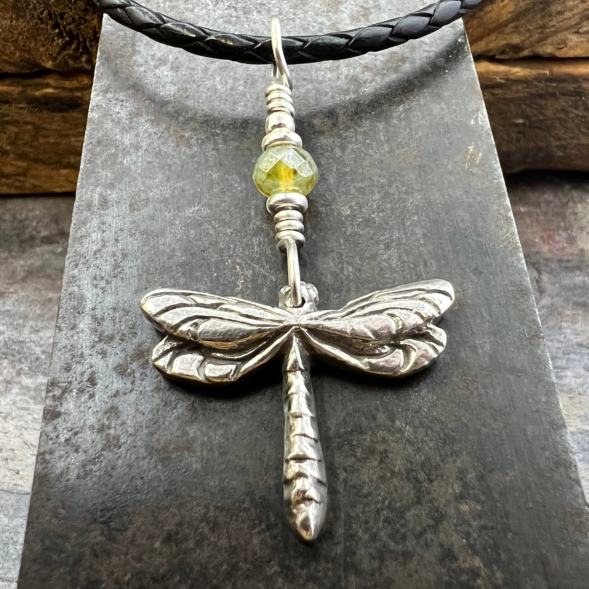 Dragonfly, Sterling Silver Charm, Czech Glass, Silver Dragonfly Necklace, Leather & Vegan Cords, Stainless Steel Chain, Earthy Nature Gifts