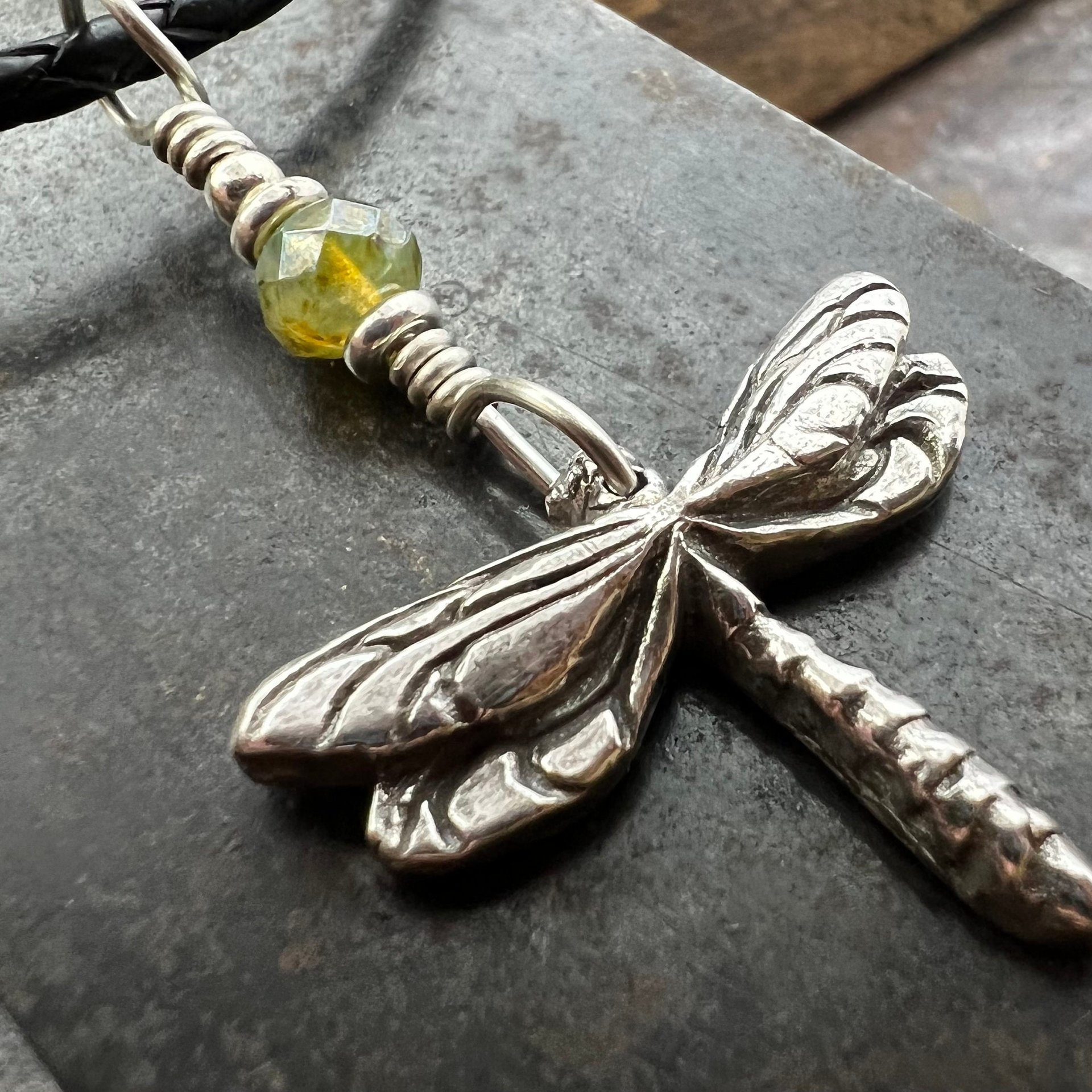 Dragonfly, Sterling Silver Charm, Czech Glass, Silver Dragonfly Necklace, Leather & Vegan Cords, Stainless Steel Chain, Earthy Nature Gifts