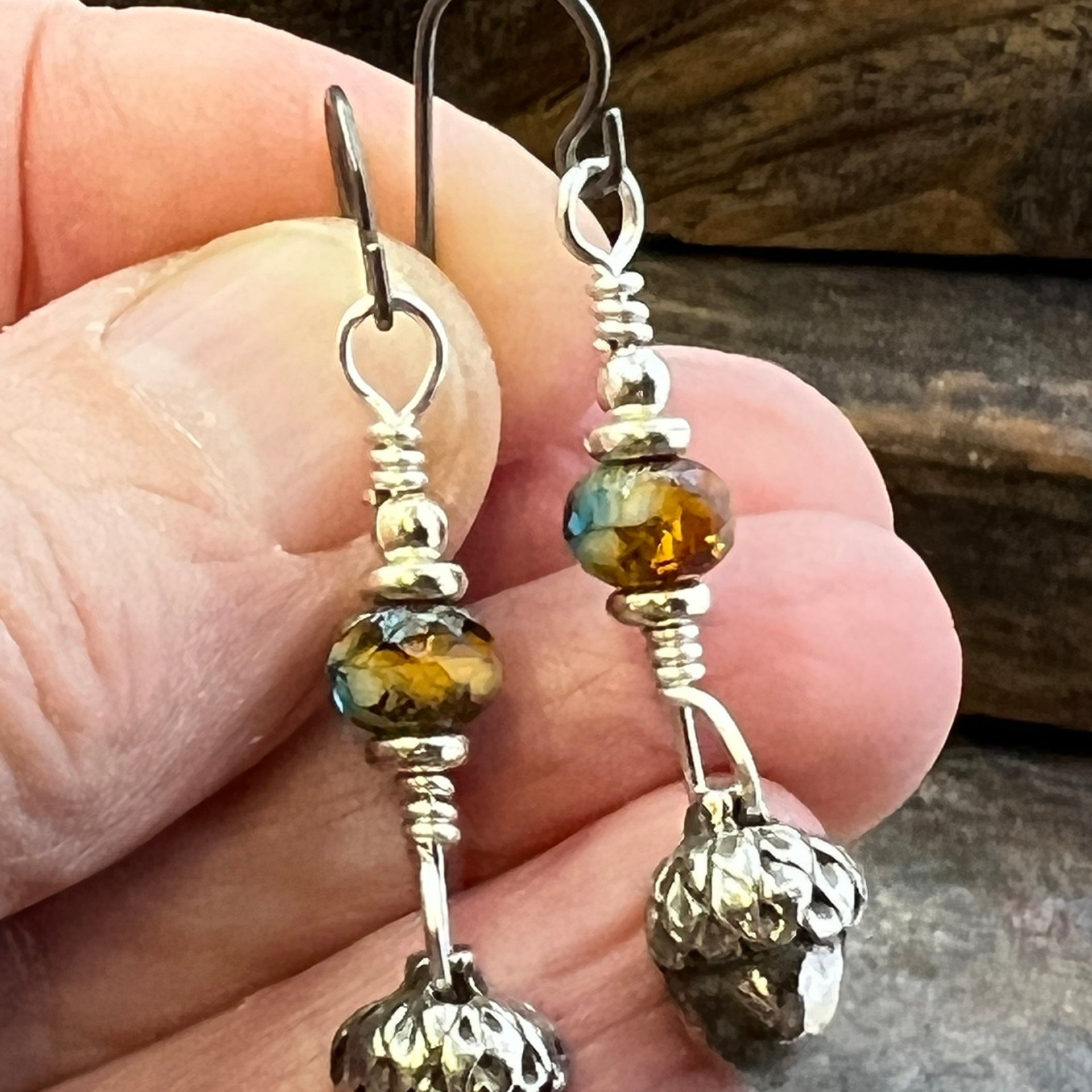 Acorn Sterling Silver Earrings, Hypoallergenic, Niobium Ear Wires, Czech Glass, Oak Tree Jewelry, Tiny Acorns, Druid, Earthy Woodland Gifts