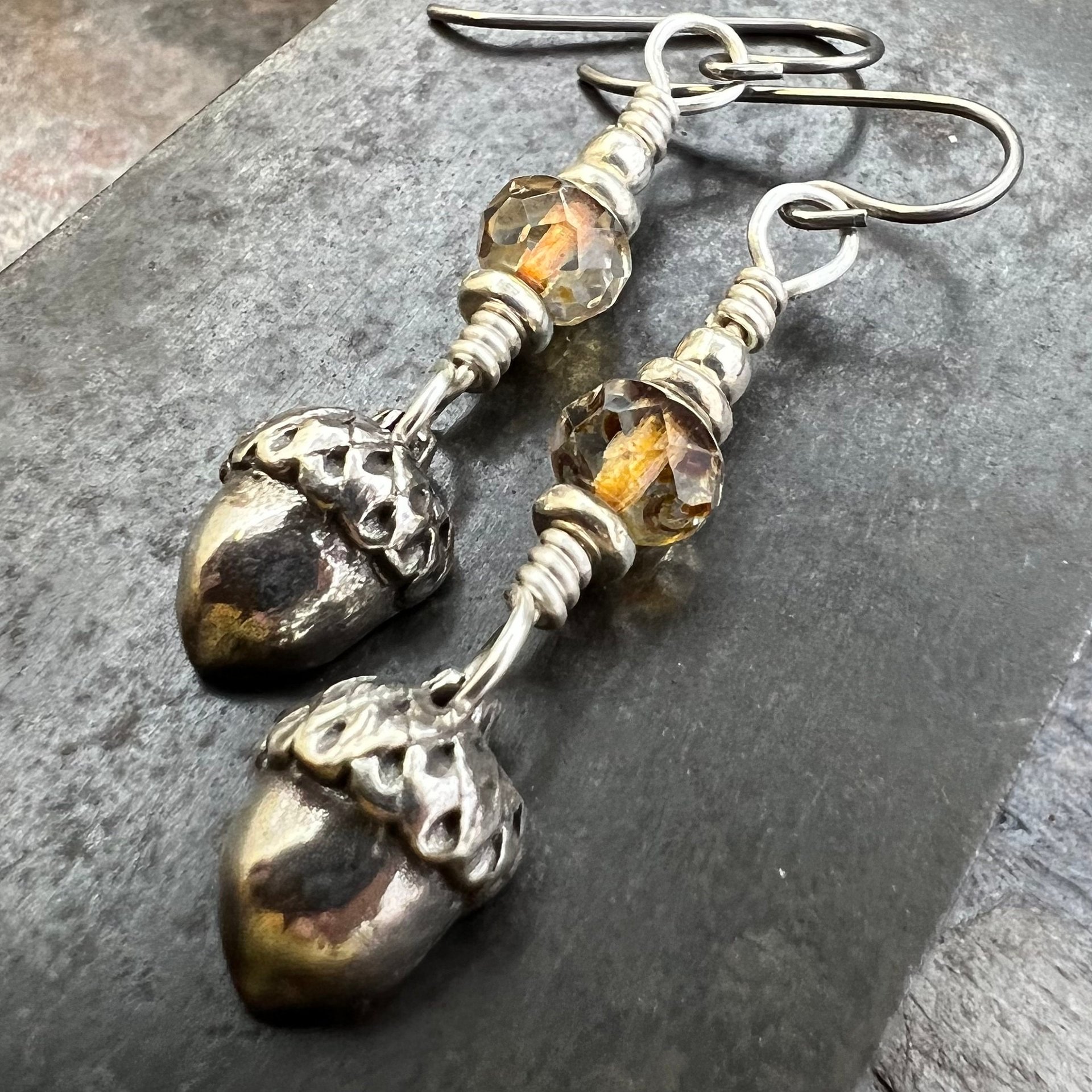 Acorn Sterling Silver Earrings, Hypoallergenic, Niobium Ear Wires, Czech Glass, Oak Tree Jewelry, Tiny Acorns, Druid, Earthy Woodland Gifts