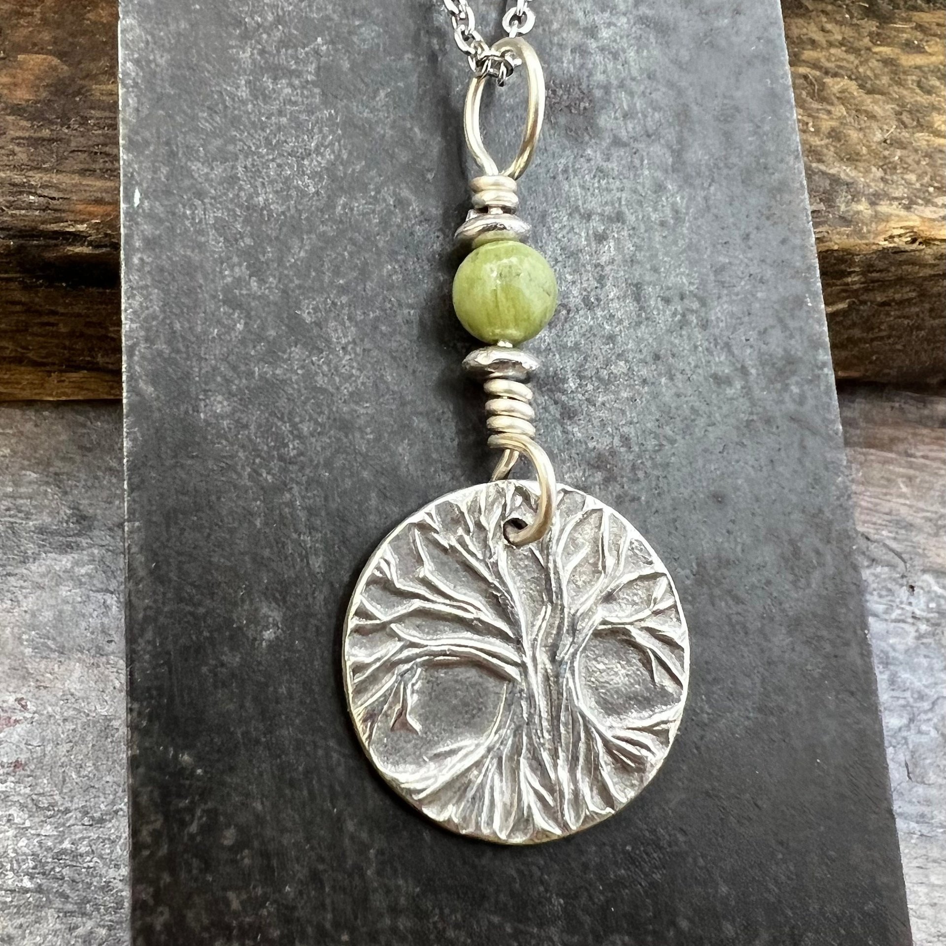 Tree of Life, Sterling Silver Charm, Connemara Marble, Silver Tree Necklace, Leather & Vegan Cords, Stainless Steel Chain, Earthy Nature