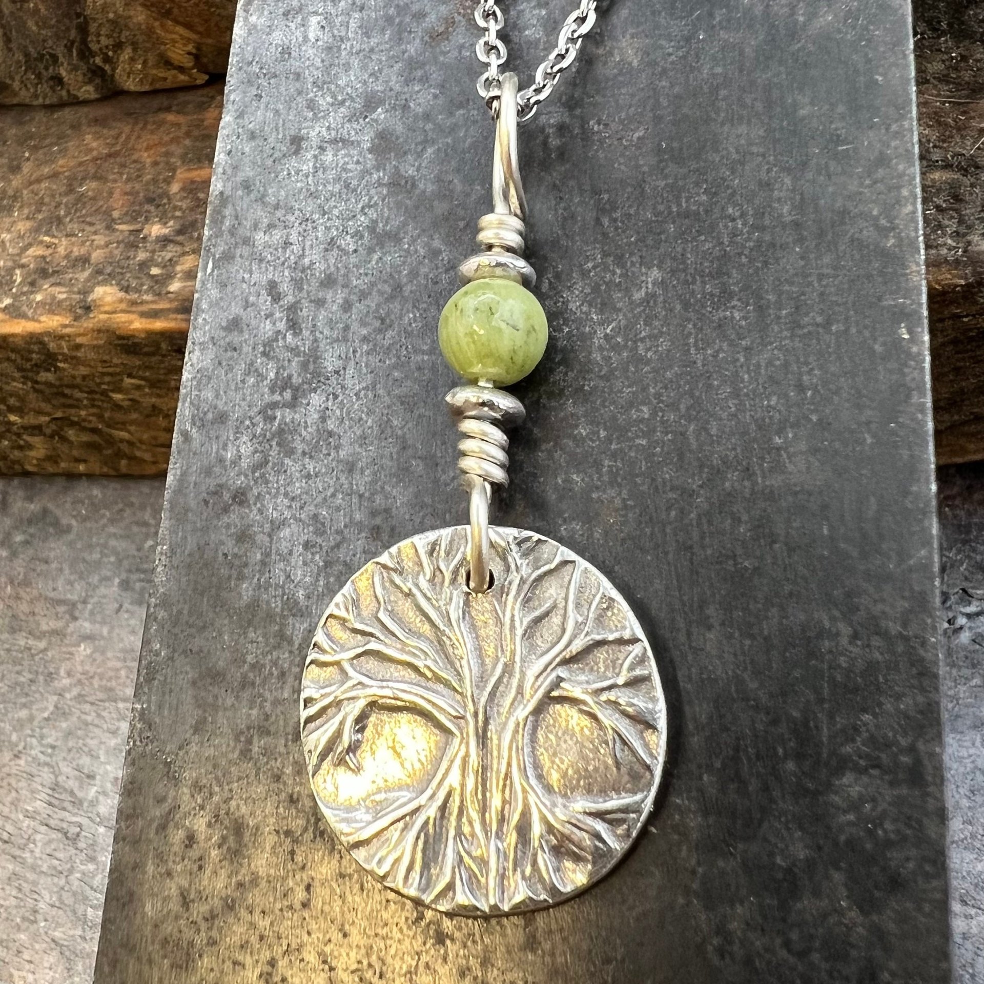 Tree of Life, Sterling Silver Charm, Connemara Marble, Silver Tree Necklace, Leather & Vegan Cords, Stainless Steel Chain, Earthy Nature