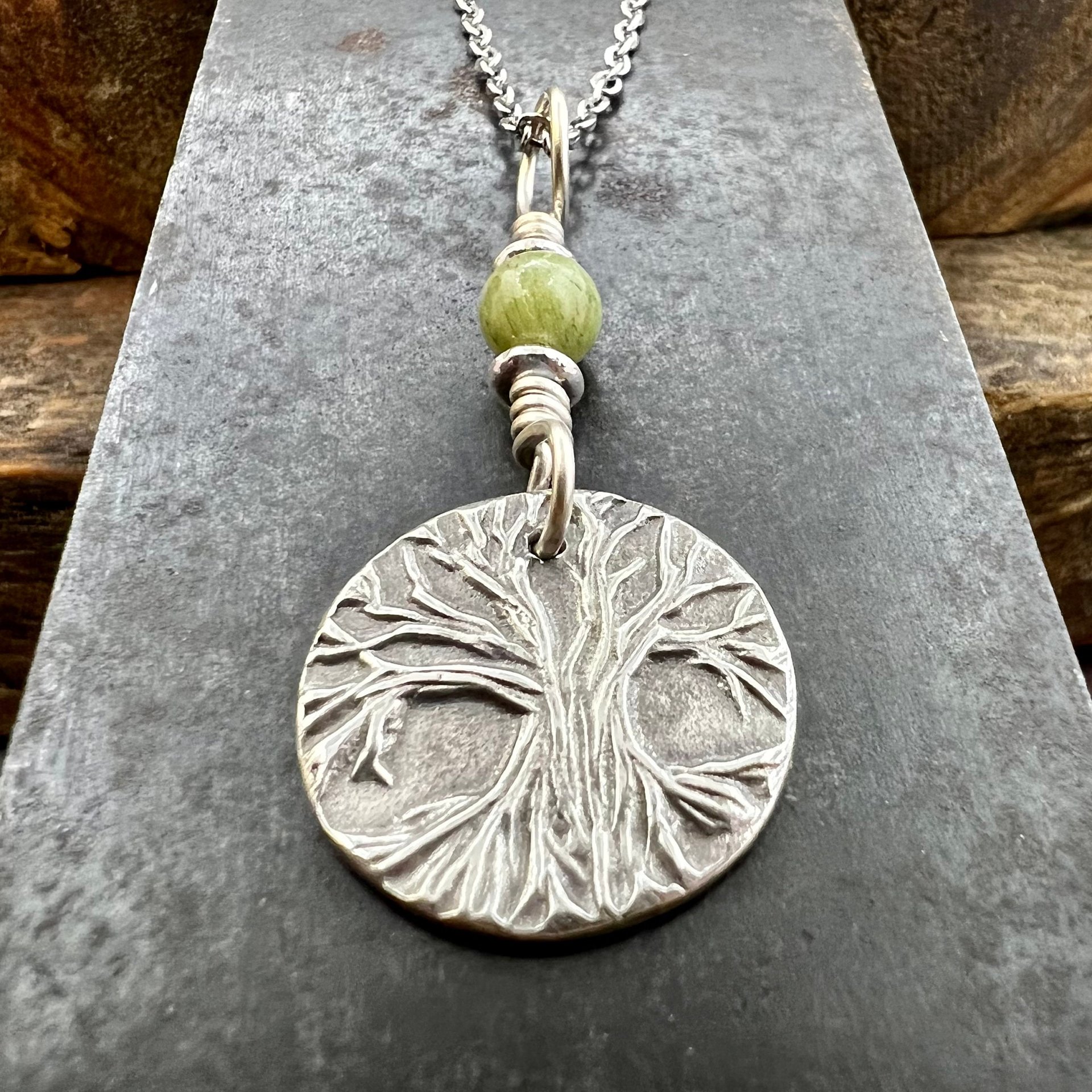 Tree of Life, Sterling Silver Charm, Connemara Marble, Silver Tree Necklace, Leather & Vegan Cords, Stainless Steel Chain, Earthy Nature