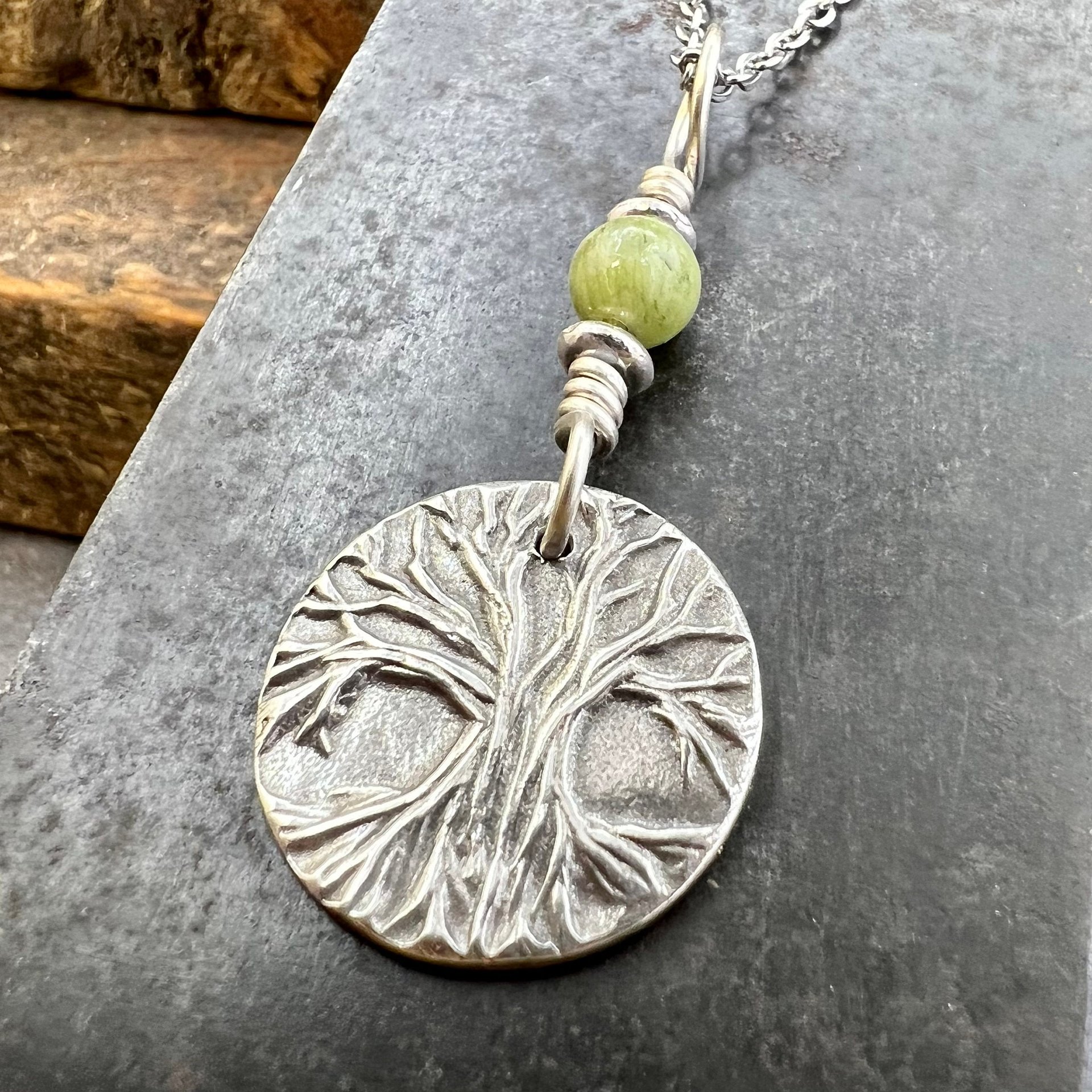 Tree of Life, Sterling Silver Charm, Connemara Marble, Silver Tree Necklace, Leather & Vegan Cords, Stainless Steel Chain, Earthy Nature
