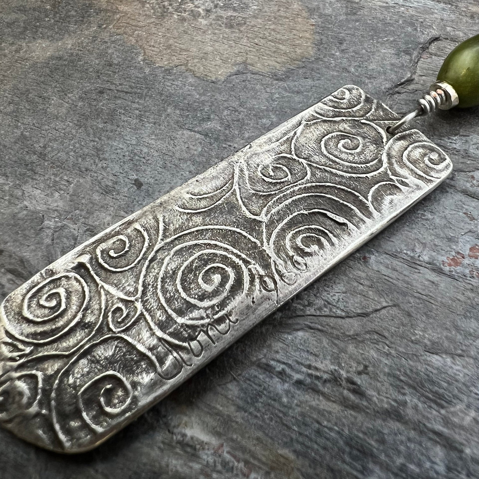Two Trees Pendant, Sterling Silver, Connemara Marble, Long Skinny Tree Necklace, Intertwined Trees, Irish Celtic Spirals, Tree Branches