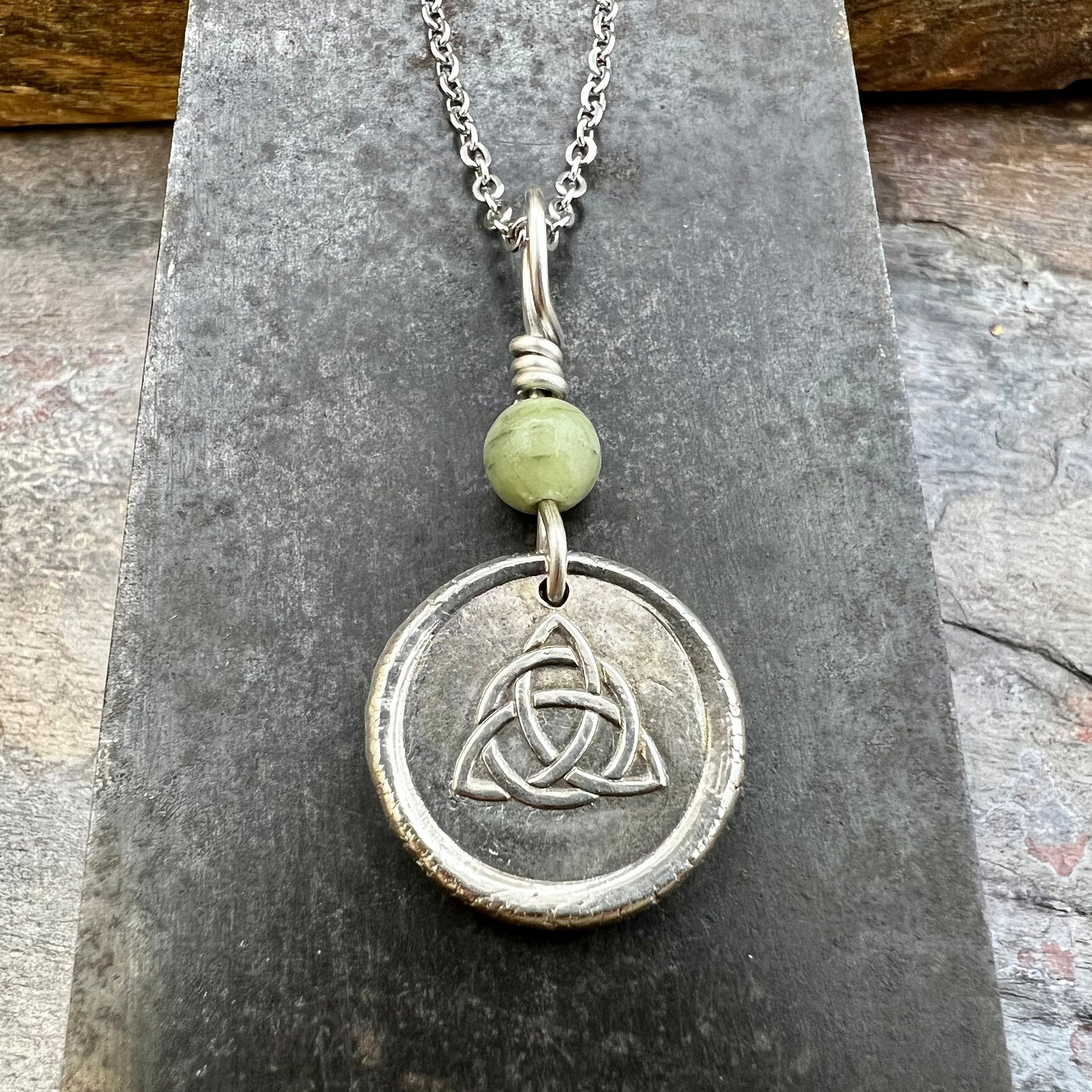 Trinity Knot, Triquetra, Sterling Silver, Wax Seal Charm, Connemara Marble, Irish Celtic Jewelry, Leather & Vegan Cords, Triple Goddess