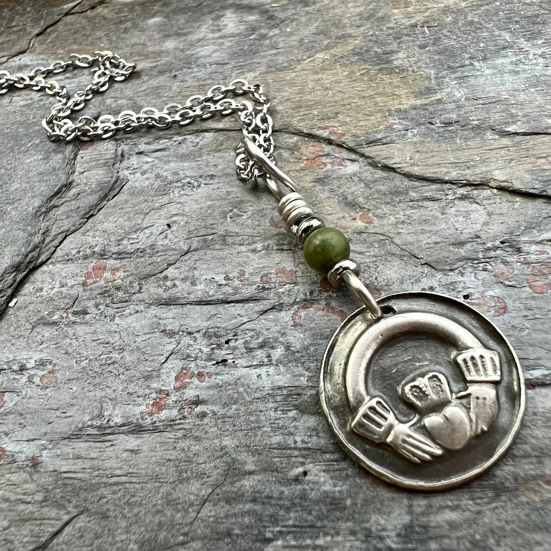 Claddagh, Sterling Silver, Wax Seal Charm, Connemara Marble, Irish Celtic Jewelry, Leather & Vegan Cords, Love, Friendship, Loyalty, Ireland