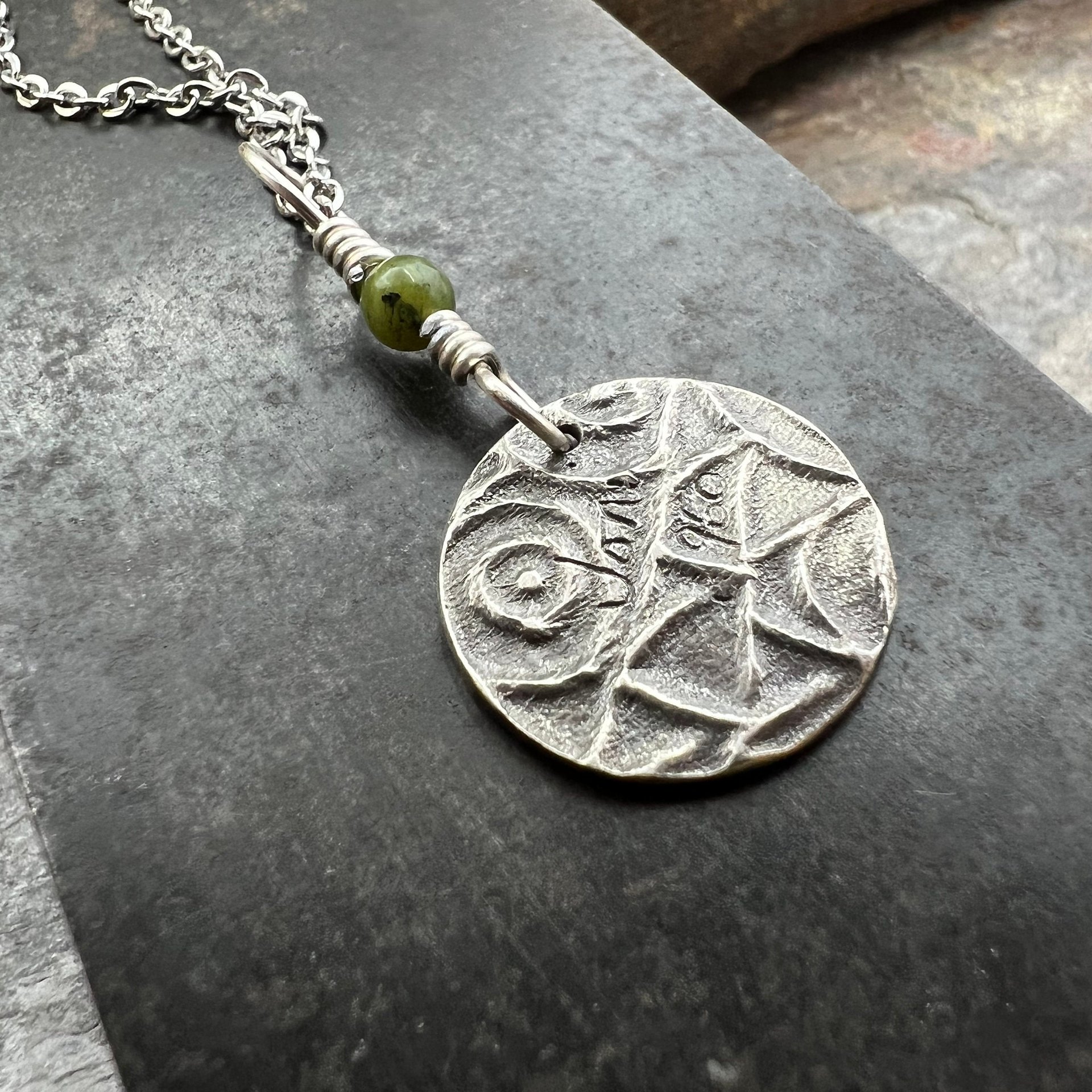 Sterling Silver, Celtic Knot Wax Seal Charm, Connemara Marble, Irish Celtic Jewelry, Pagan Art, Leather & Vegan Cords, Stainless Chains