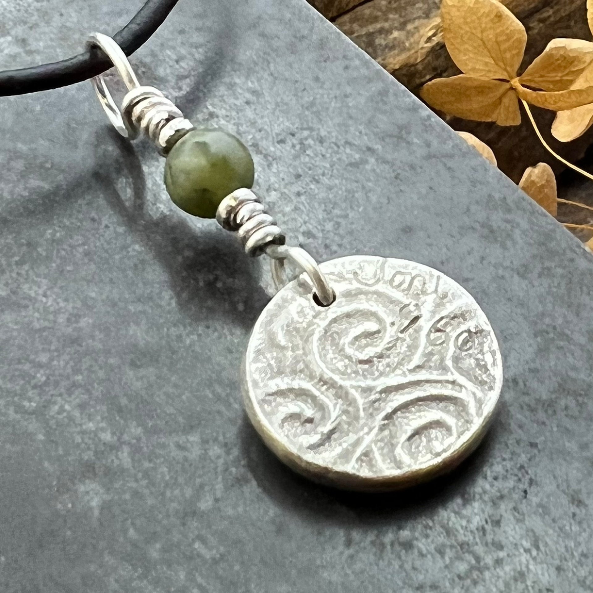 Four Leaf Clover, Sterling Silver, Wax Seal Charm, Connemara Marble, Irish Celtic Jewelry, Pagan Celtic Witch, 4 Leaf, Luck of the Irish
