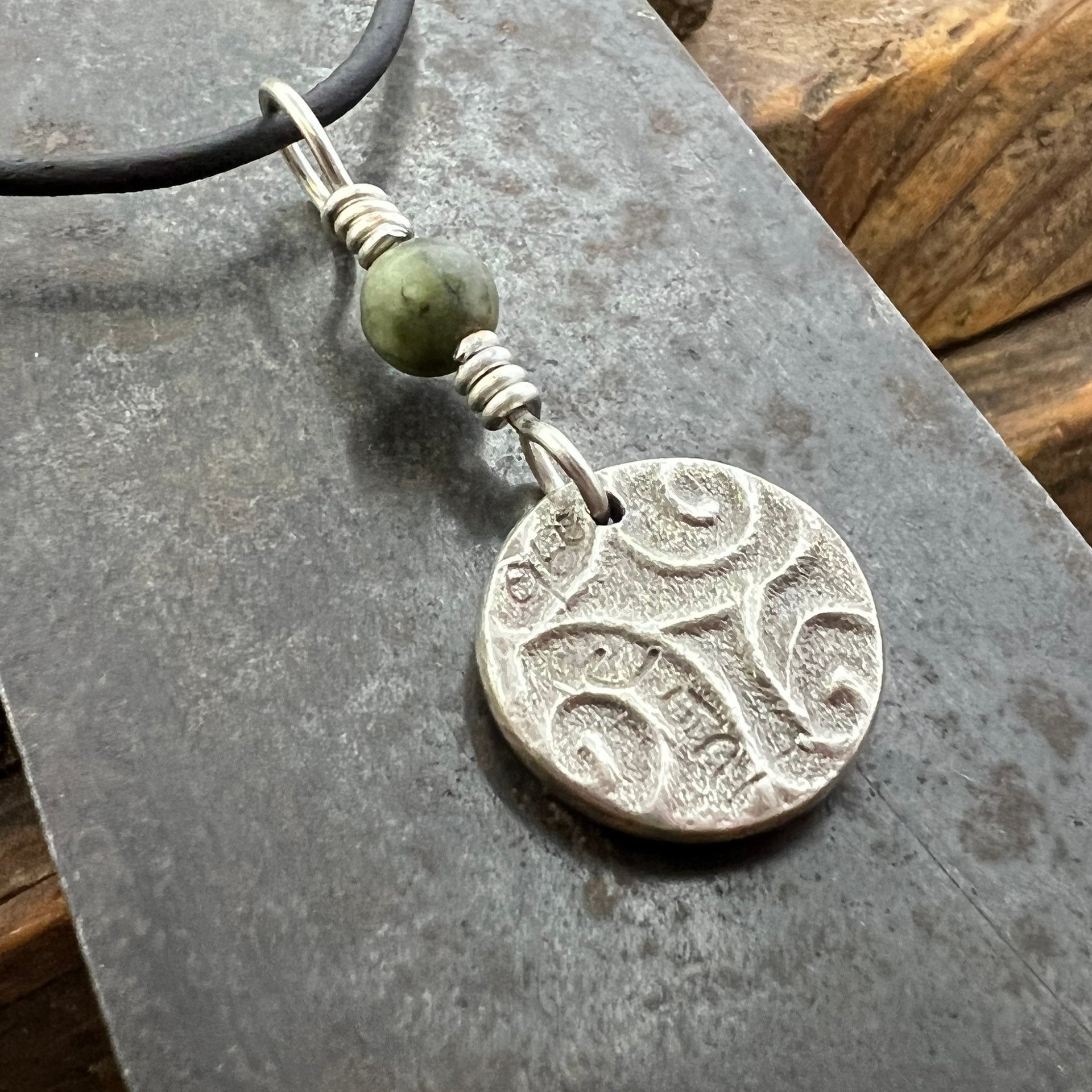 Four Leaf Clover, Sterling Silver, Wax Seal Charm, Connemara Marble, Irish Celtic Jewelry, Pagan Celtic Witch, 4 Leaf, Luck of the Irish