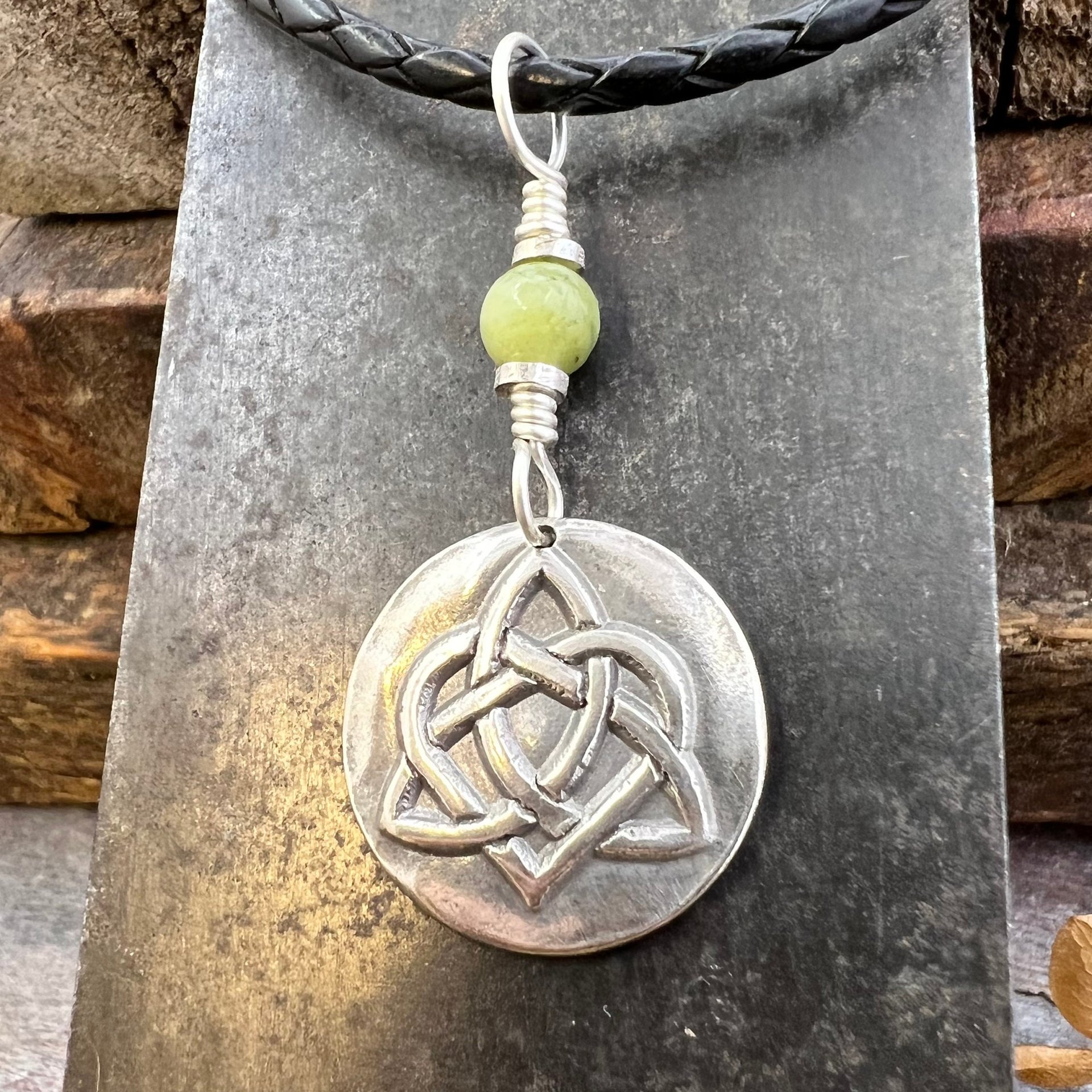 Celtic Heart Knot, Sterling Silver, Wax Seal Charm, Connemara Marble, Irish Celtic Jewelry, Pagan Art, Leather & Vegan Cords, Soul Harbor