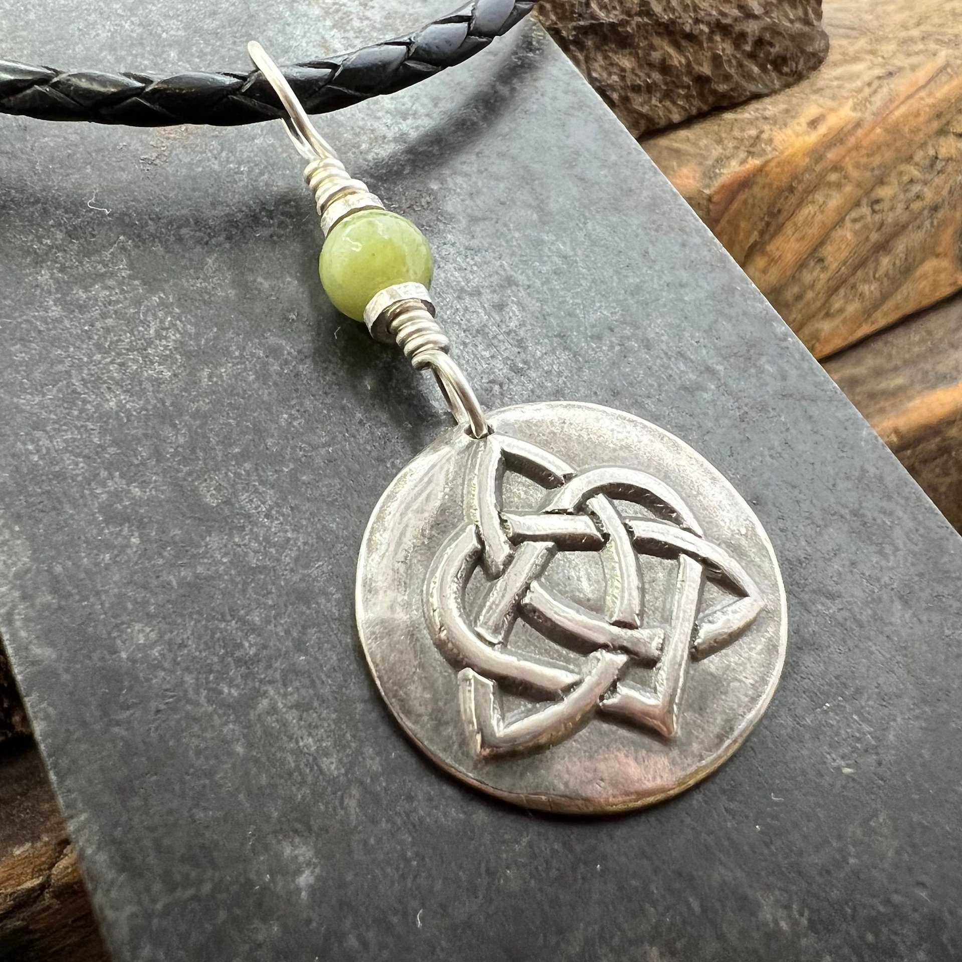 Celtic Heart Knot, Sterling Silver, Wax Seal Charm, Connemara Marble, Irish Celtic Jewelry, Pagan Art, Leather & Vegan Cords, Soul Harbor