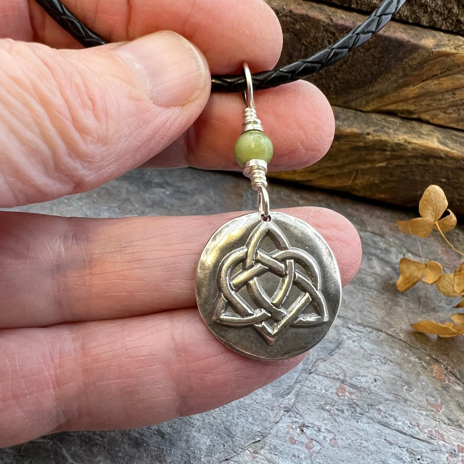 Celtic Heart Knot, Sterling Silver, Wax Seal Charm, Connemara Marble, Irish Celtic Jewelry, Pagan Art, Leather & Vegan Cords, Soul Harbor