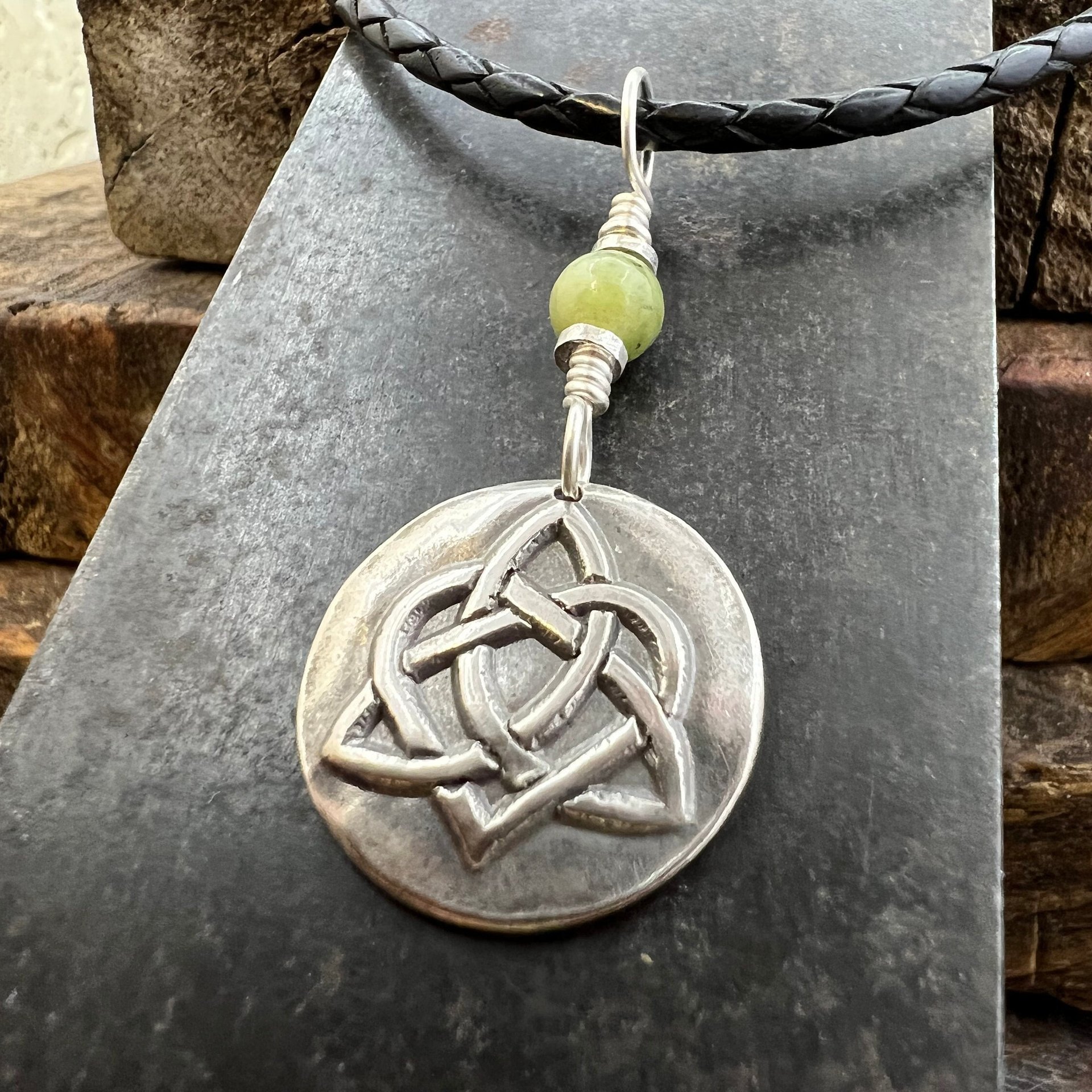 Celtic Heart Knot, Sterling Silver, Wax Seal Charm, Connemara Marble, Irish Celtic Jewelry, Pagan Art, Leather & Vegan Cords, Soul Harbor