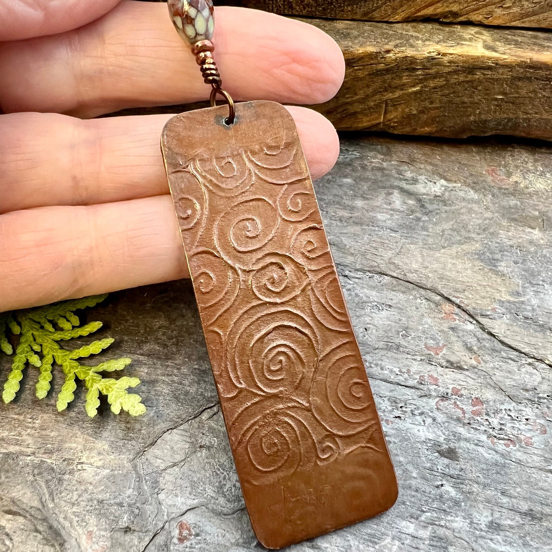 Raven Full Moon, Copper Pendant, Celtic Spirals, Colorful Patina, Czech Glass, Leather & Vegan Cords, Handmade Art Jewelry, Pagan Witch Gift
