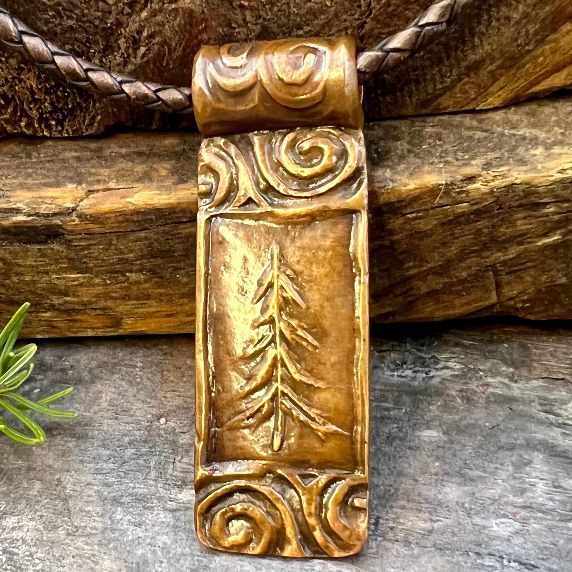 Pine Tree Pendant, Celtic Spirals, Copper Tree Necklace, Evergreen Coniferous Trees, Earthy Rustic Art Jewelry, Hand Carved, Tree of Life
