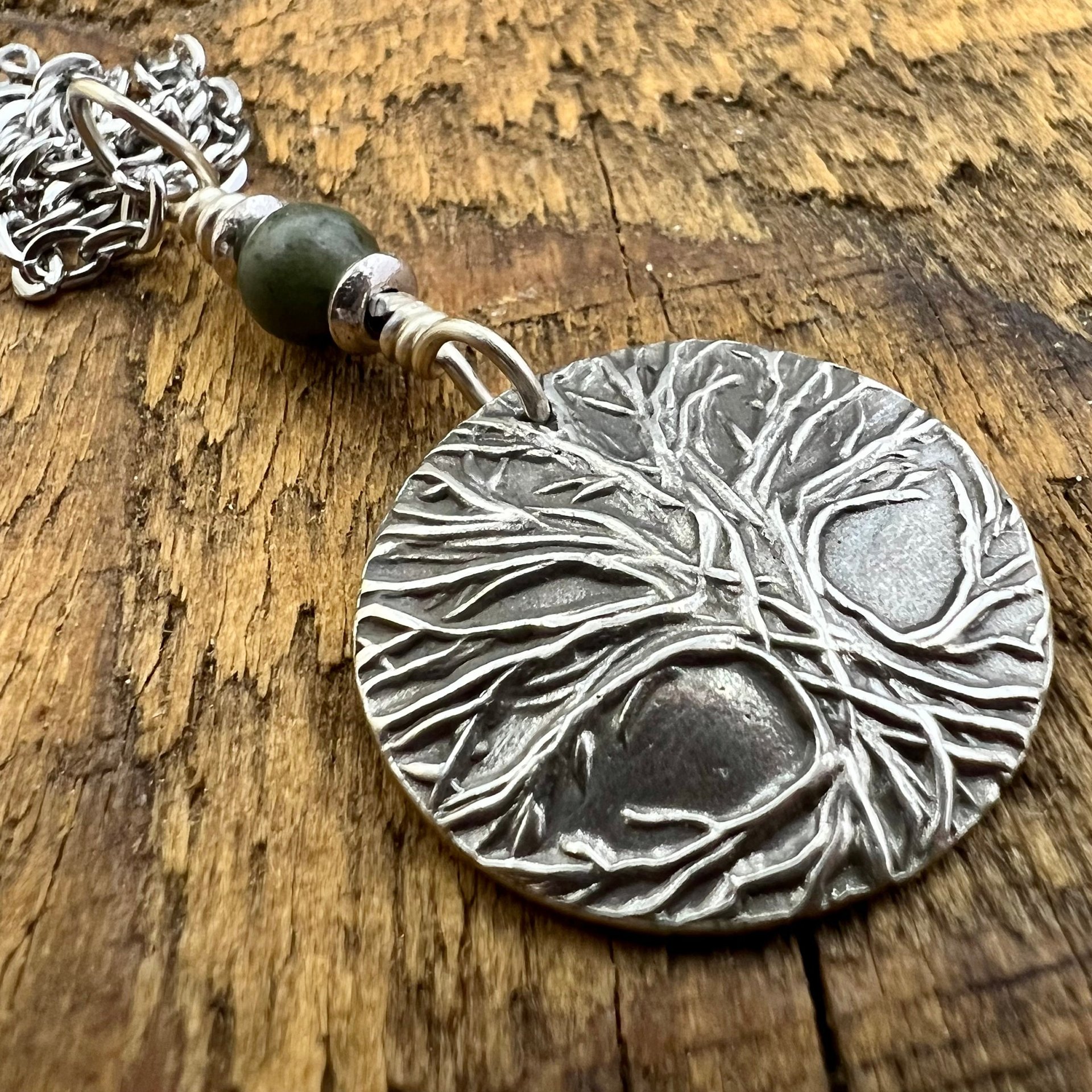 Celtic Tree of Life, Sterling Silver Charm, Connemara Marble, Irish Celtic Jewelry, Domed Sun Necklace, Leather & Vegan Cords, Handmade Art