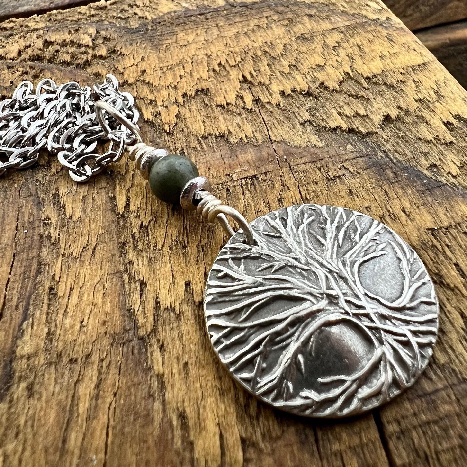 Celtic Tree of Life, Sterling Silver Charm, Connemara Marble, Irish Celtic Jewelry, Domed Sun Necklace, Leather & Vegan Cords, Handmade Art