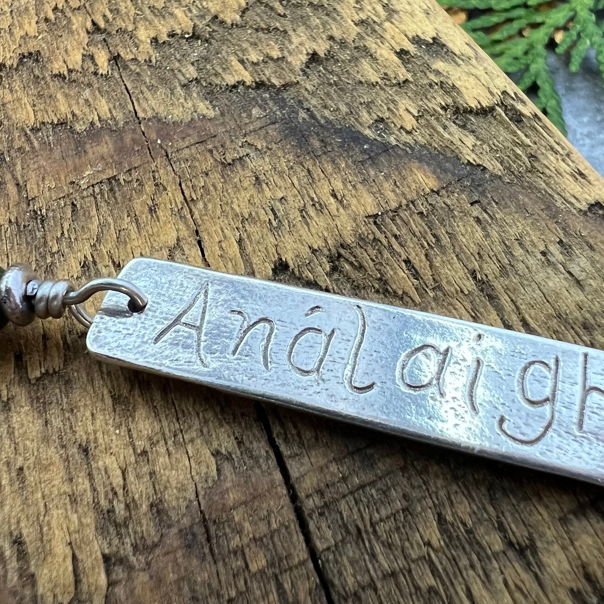 Análaigh Ogham Necklace, Breathe Bar Charm, Sterling Silver, Connemara Marble, Irish Celtic Jewelry, Hand Carved, Art Jewelry, Faith Jewelry