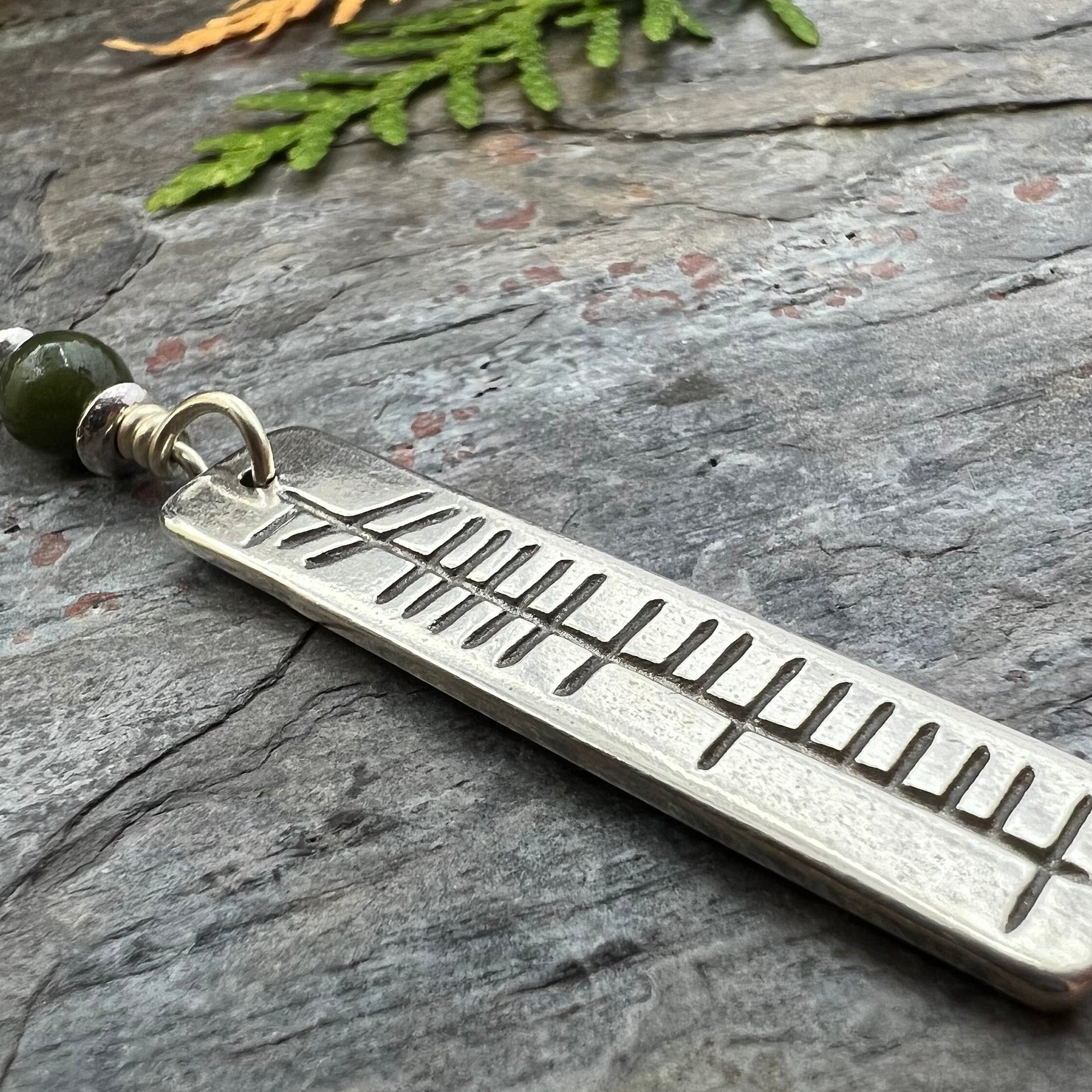 Análaigh Ogham Necklace, Breathe Bar Charm, Sterling Silver, Connemara Marble, Irish Celtic Jewelry, Hand Carved, Art Jewelry, Faith Jewelry