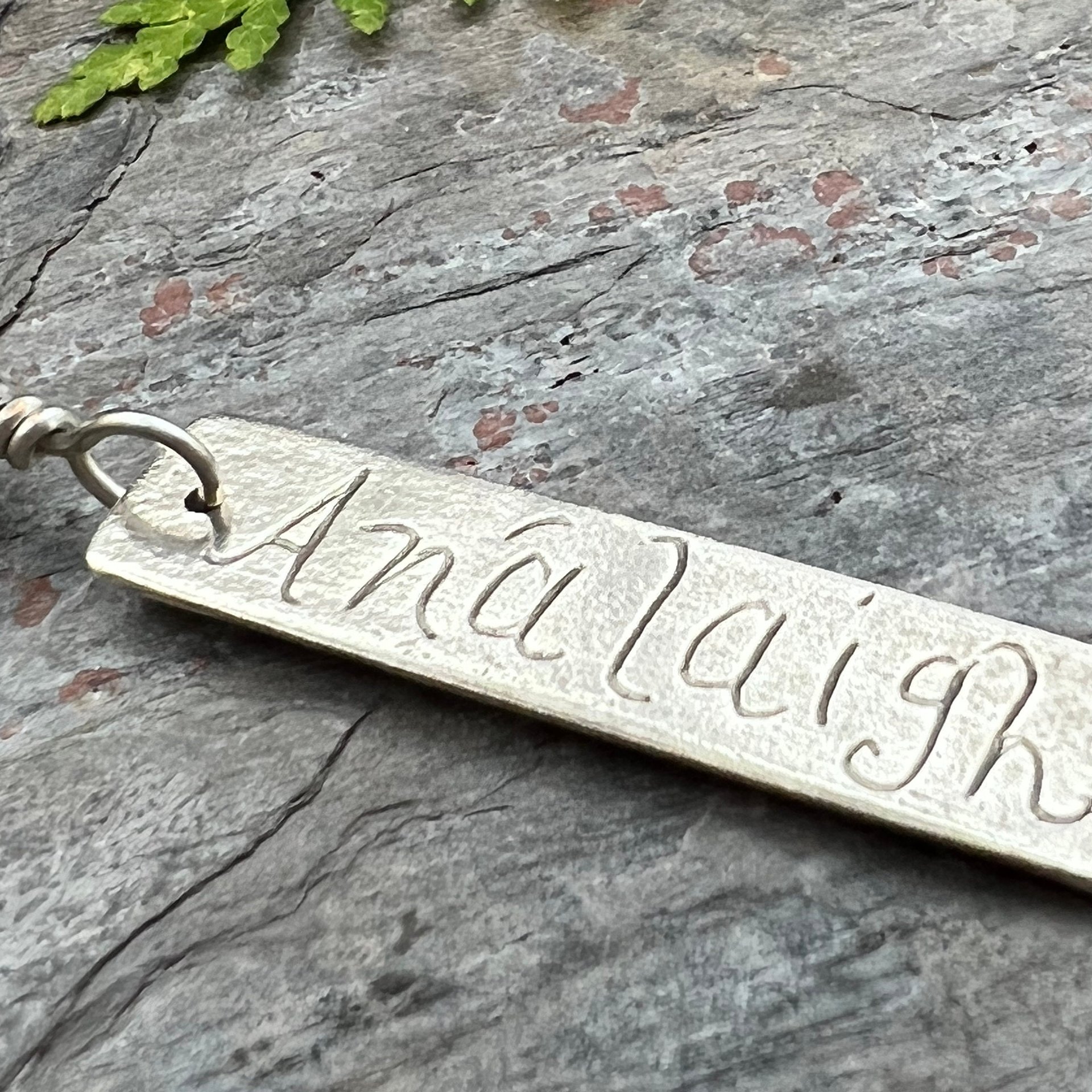 Análaigh Ogham Necklace, Breathe Bar Charm, Sterling Silver, Connemara Marble, Irish Celtic Jewelry, Hand Carved, Art Jewelry, Faith Jewelry