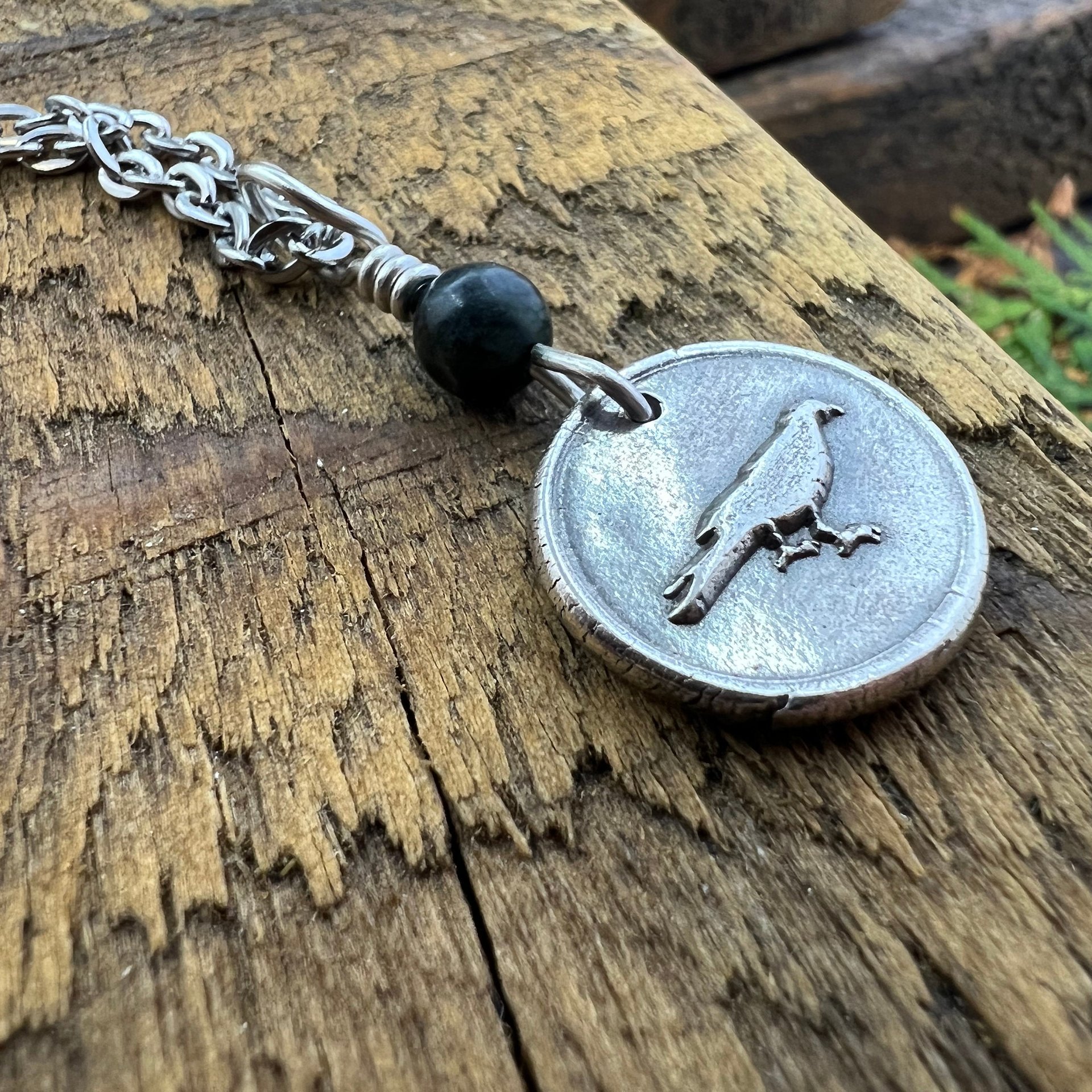 Raven Charm, Sterling Silver, Kilkenny Black Marble, Irish Celtic Jewelry, Wax Seal Charm, Leather & Vegan Cords, Stainless Chains, Handmade