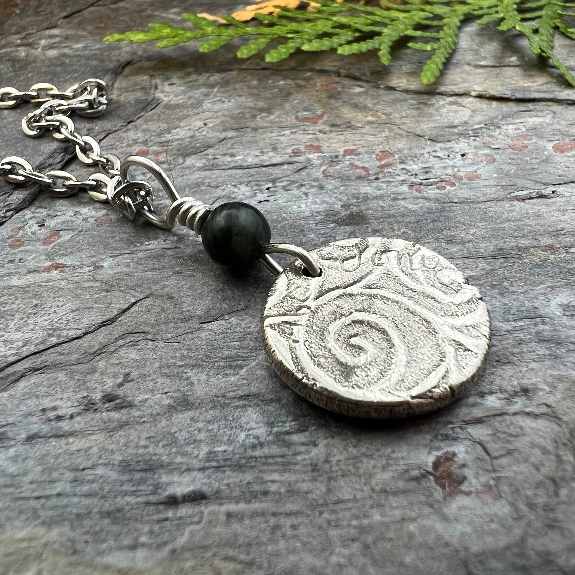 Raven Charm, Sterling Silver, Kilkenny Black Marble, Irish Celtic Jewelry, Wax Seal Charm, Leather & Vegan Cords, Stainless Chains, Handmade