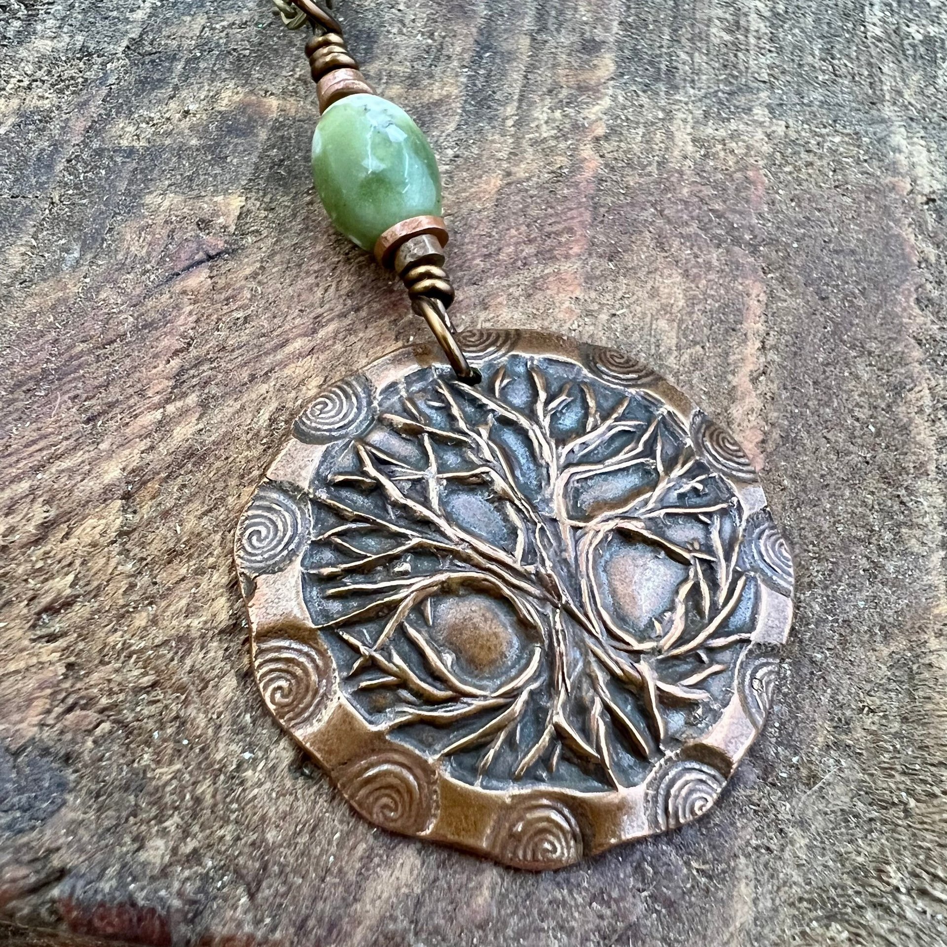 Celtic Tree of Life, Copper Pendant, Connemara Marble, Irish Celtic Jewelry, Crann Bethadh, 7th Wedding Anniversary, Hand Carved Art Jewelry