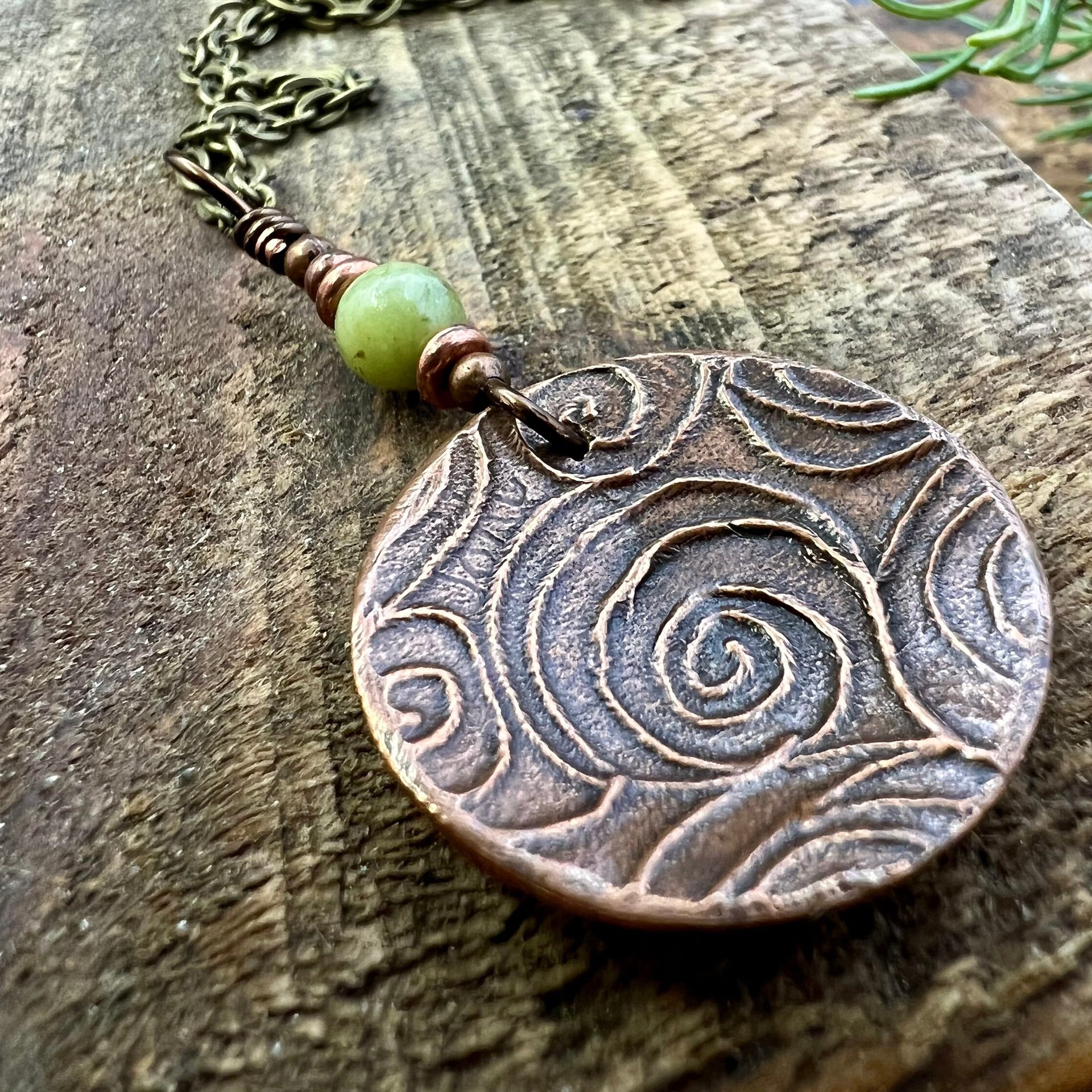 Celtic Tree of Life, Copper Pendant, Connemara Marble, Irish Celtic Spirals, Round Tree of Life, Crann Bethadh, Soul Harbor Jewelry, Artwork