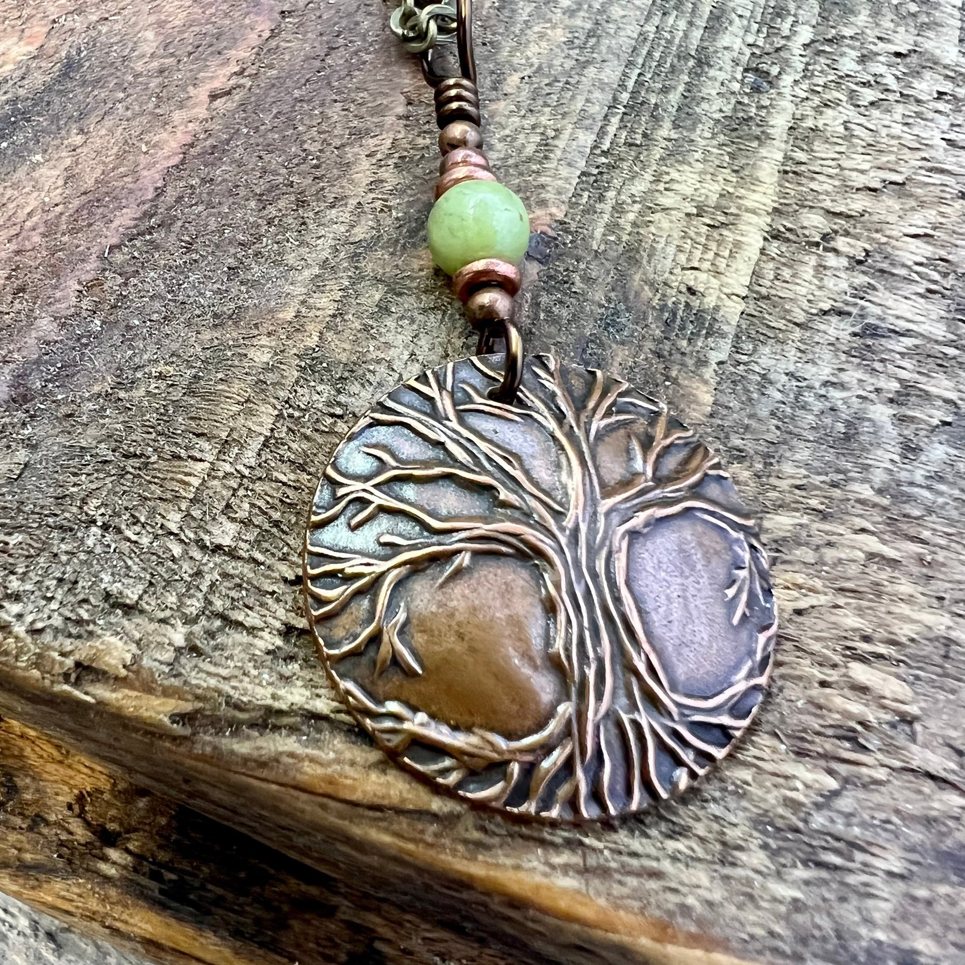 Celtic Tree of Life, Copper Pendant, Connemara Marble, Irish Celtic Spirals, Round Tree of Life, Crann Bethadh, Soul Harbor Jewelry, Artwork