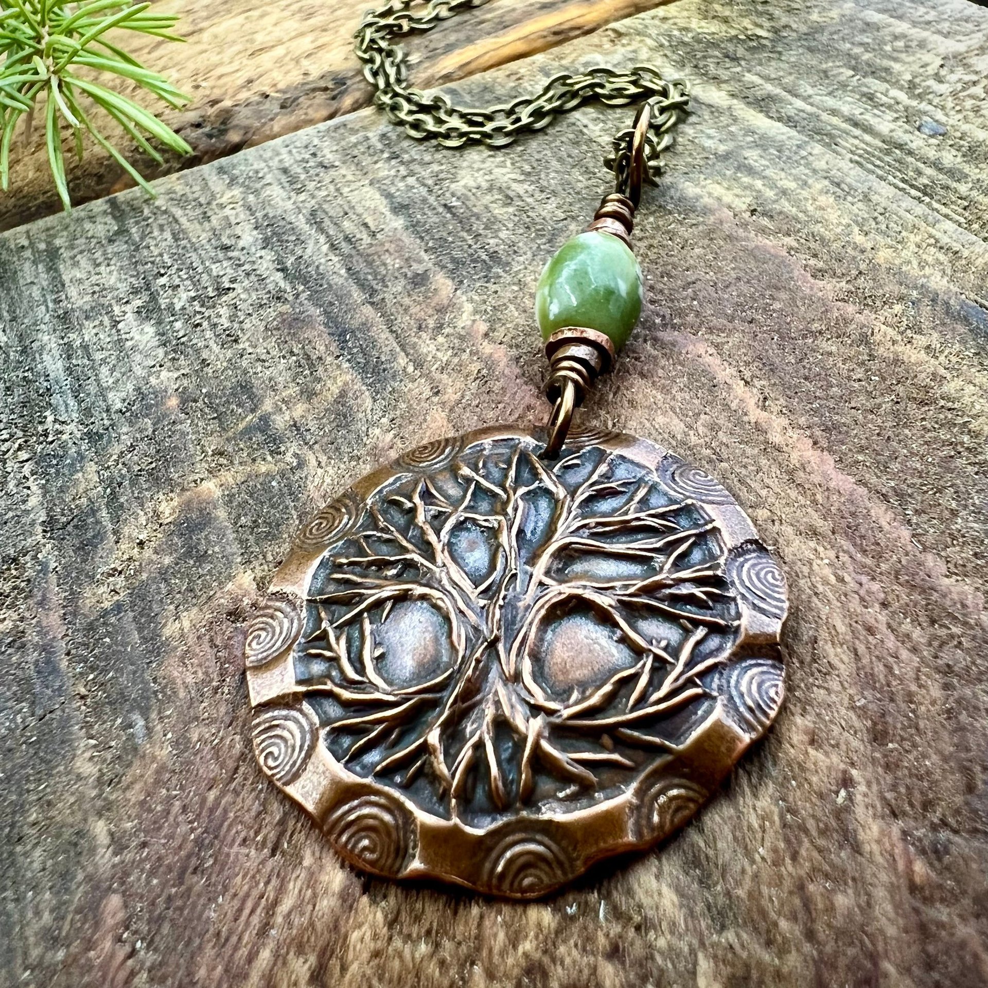 Celtic Tree of Life, Copper Pendant, Connemara Marble, Irish Celtic Jewelry, Crann Bethadh, 7th Wedding Anniversary, Hand Carved Art Jewelry