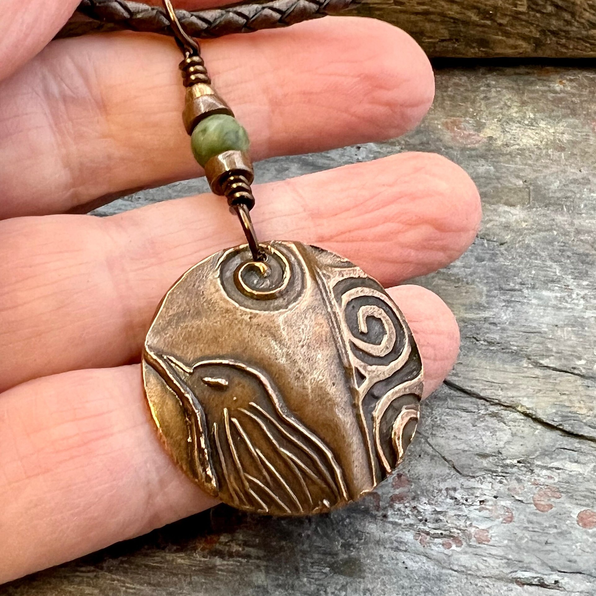 Copper Raven Pendant, Irish Celtic Jewelry, Connemara Marble, Pagan Wicca Necklace, Witch Necklace, Raven Moon, Anniversary Gifts, Spirals