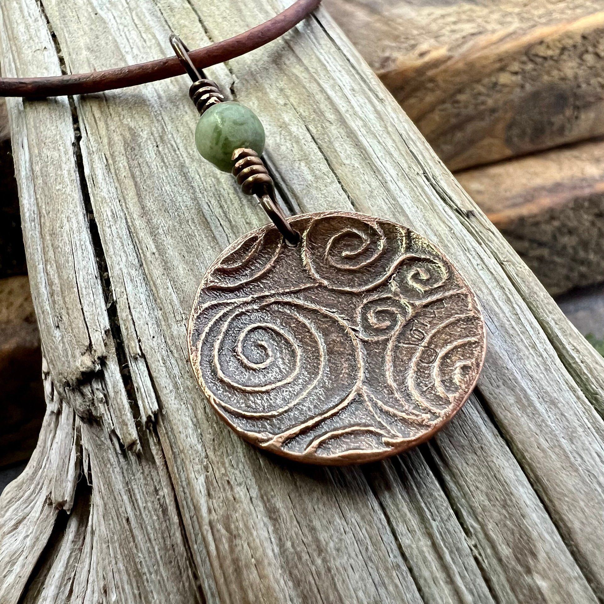 Shamrock Copper Pendant, Connemara Marble Necklace, Irish Celtic Spirals, Irish Clover, Leather Vegan Cords, Handmade in Door County WI