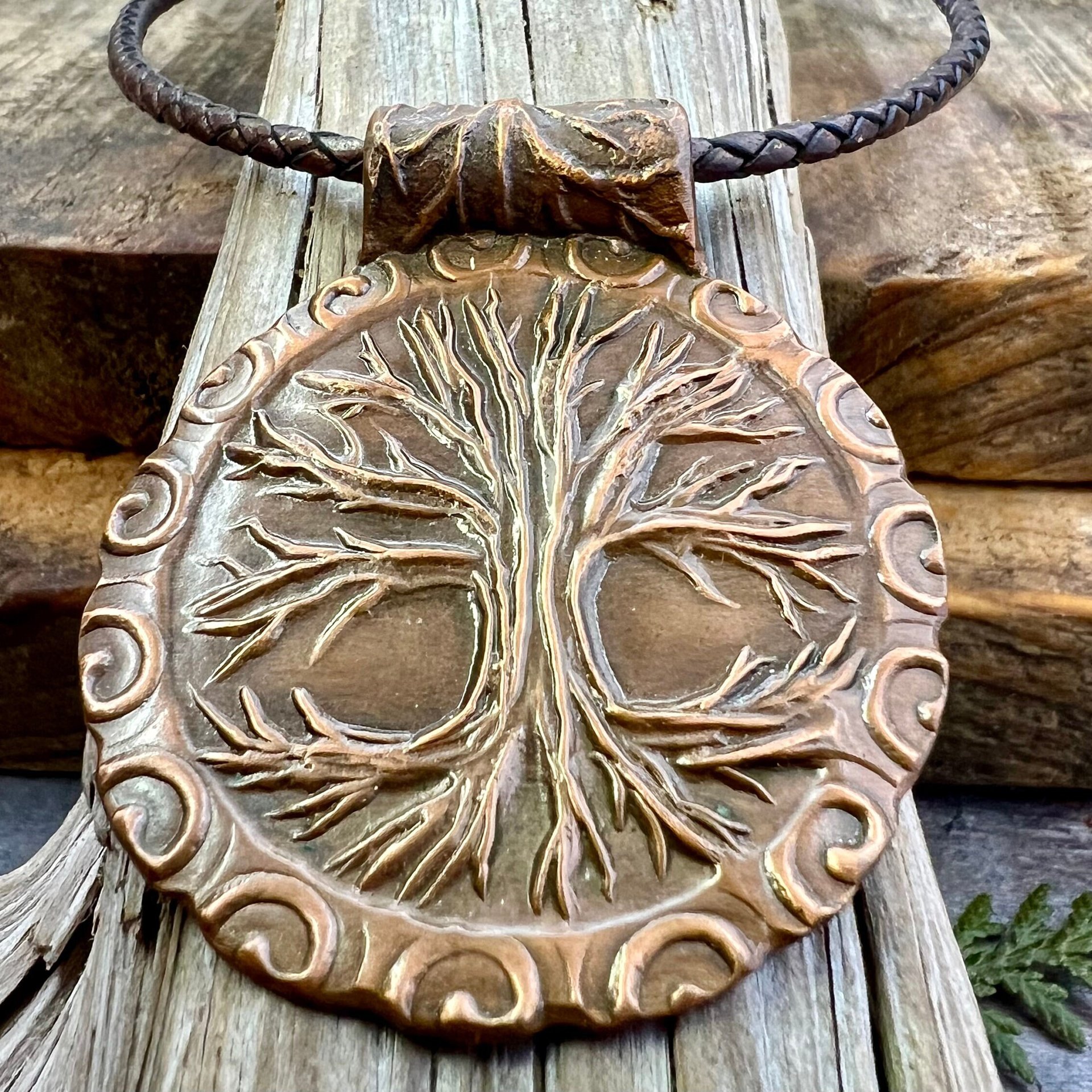 Tree of Life, Copper Tree Necklace, Irish Celtic Jewelry, Round Tree Pendant, Earthy Rustic Jewelry, Hand Carved, Tree Branches Roots